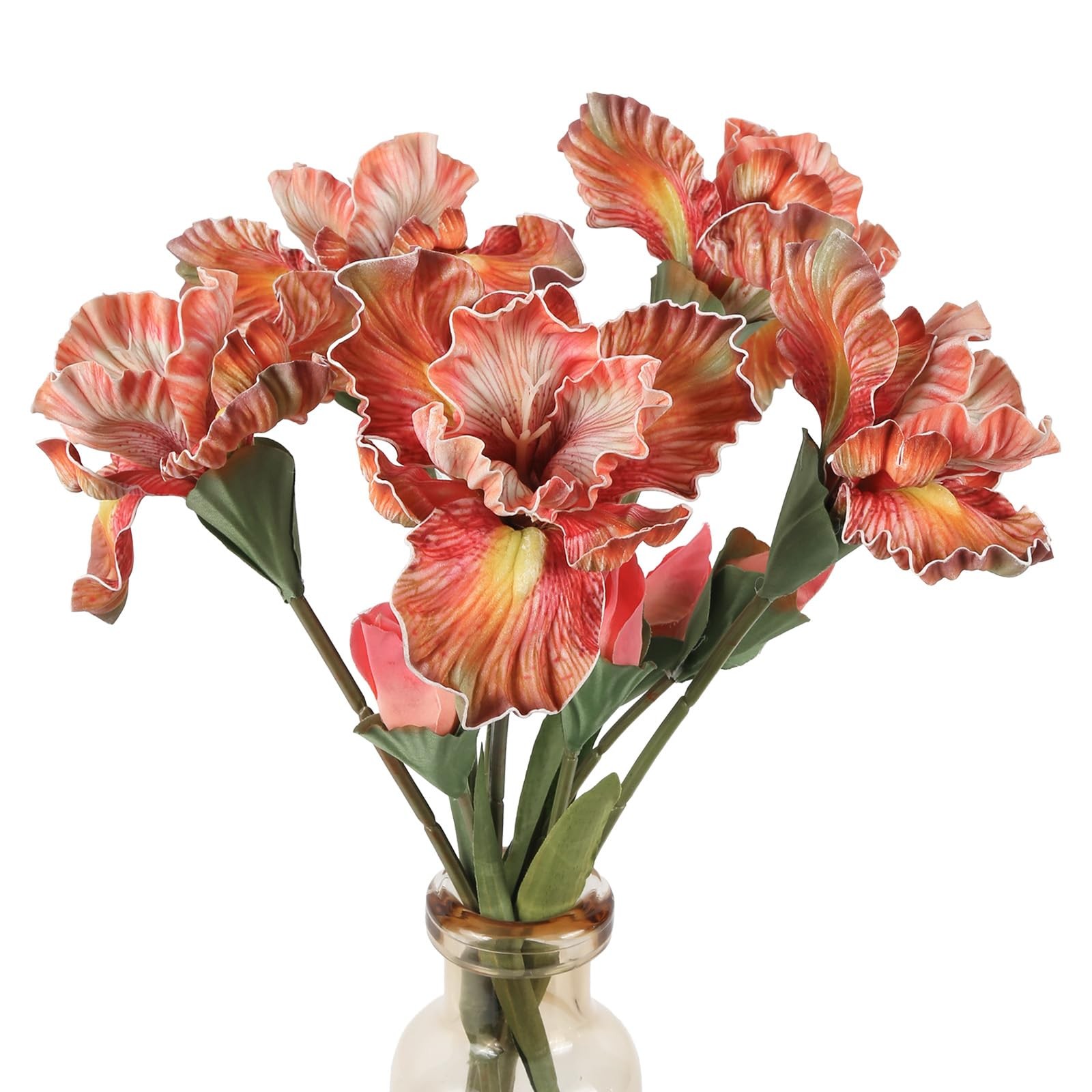 5 PCS Iris Artificial Flower Real Touch PU Faux 17.7 Inch Orange Bouquet