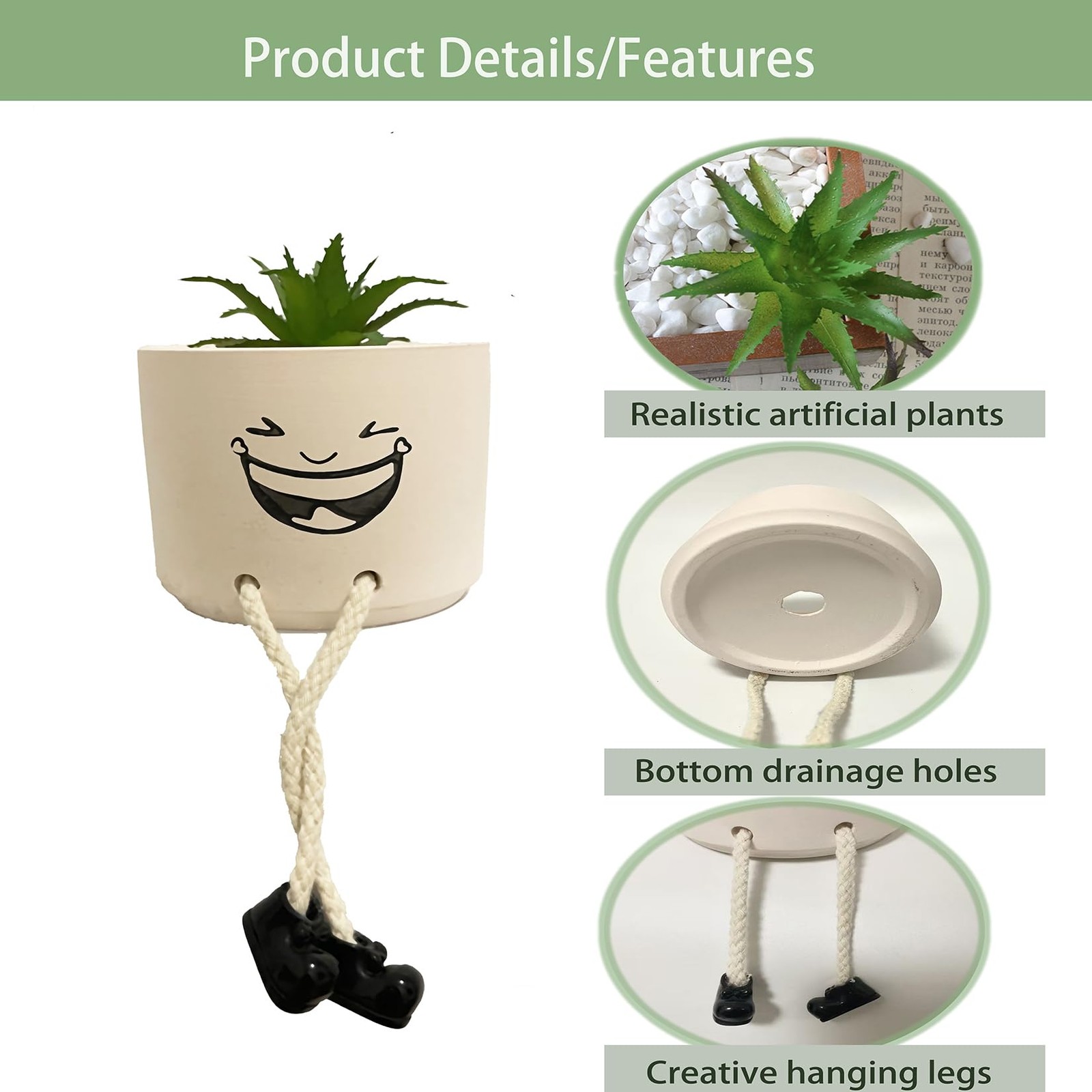 Fake Succulents Plants in Ceramics Pots with Hanging Leg – Cute Small Planter…