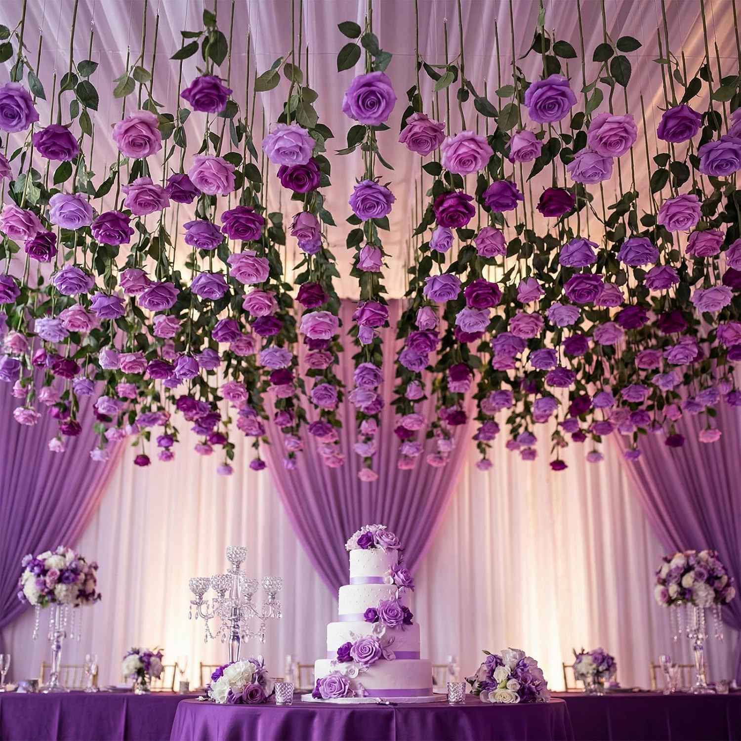 60 Pack Purple Rose Hanging Floral Garland for Weddings & Parties Decor