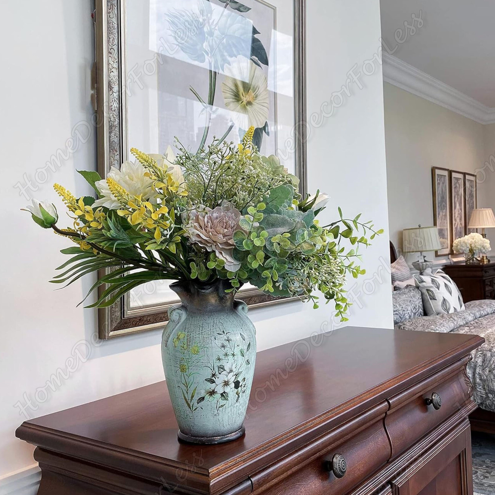 Artificial Floral Flower Arrangement in Ceramic Vase Centerpiece Home Decor
