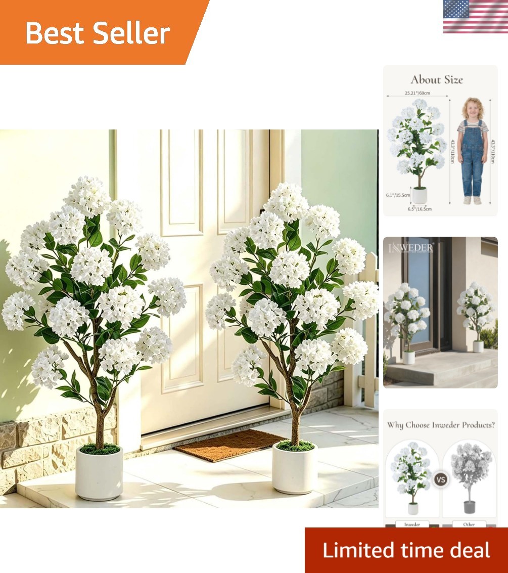 Artificial Flower Tree for Porch: 3.6ft Fake Crape Myrtle Trees Set of 2 for …