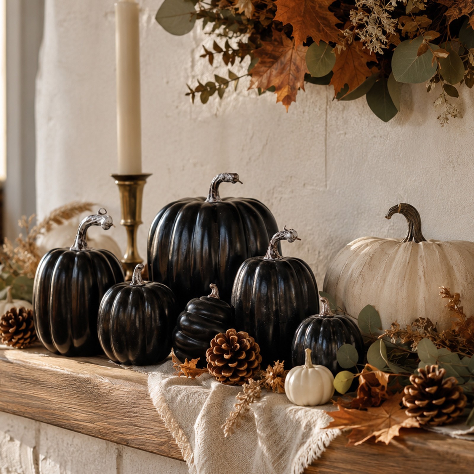 Hand Painted Speckled Foam Pumpkins 7 Pack for Mantel Tiered Tray Table Use