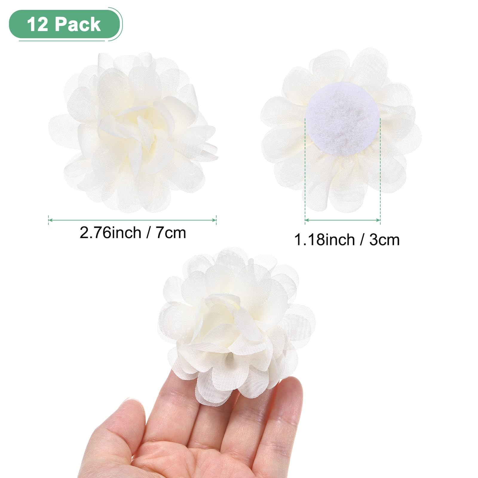 12 PCS Chiffon Flowers 2.76×2.76 Inch Mesh Fabric Home Wedding Decor Beige