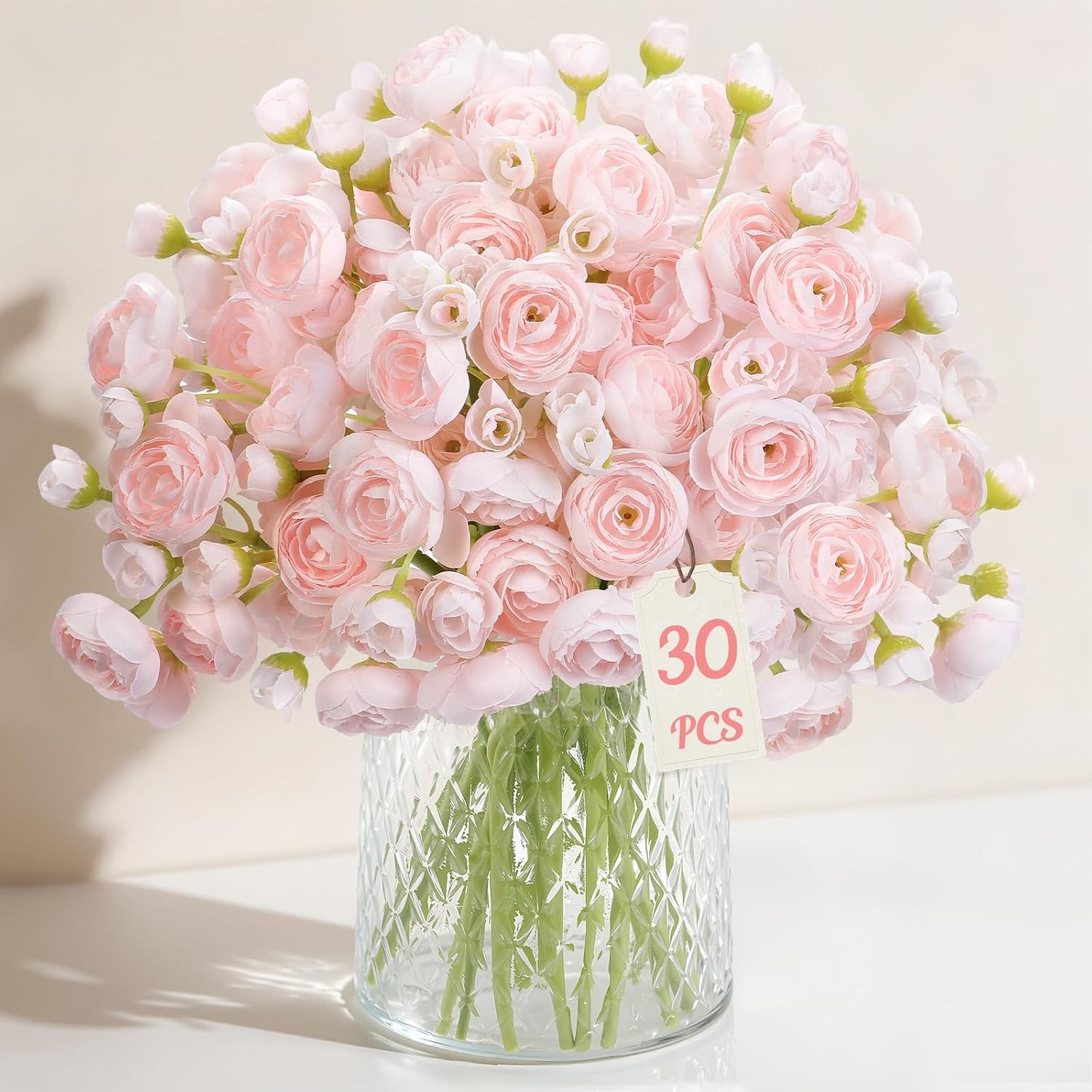 30 Pcs Mini Ranunculus Flowers, Silk Faux Bulk Wedding Filler DIY Decor