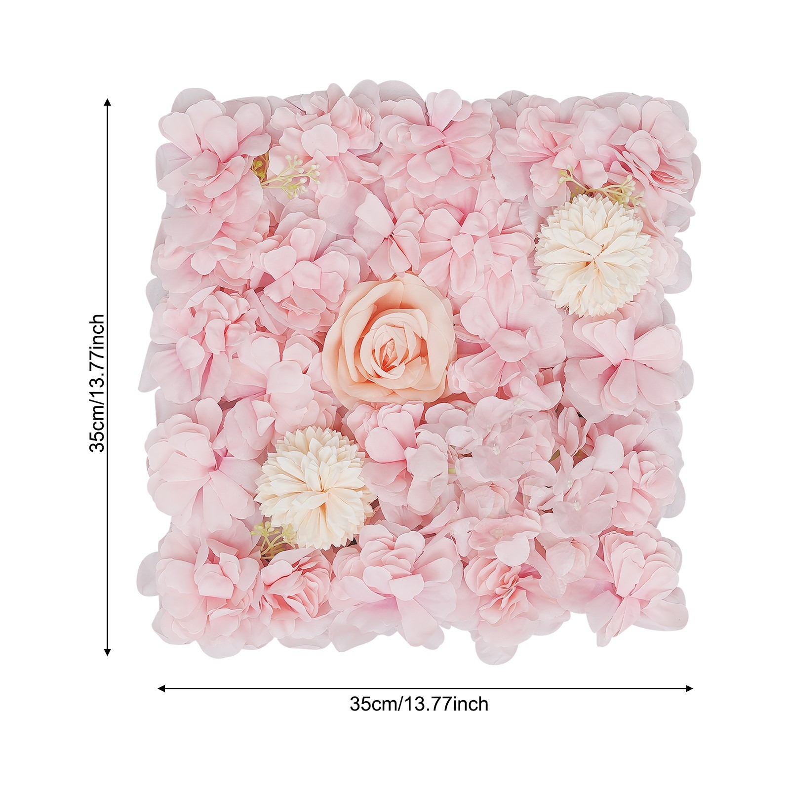 16 PCS Flower Wall Panels Light Pink Square Artificial Flowers Wall Decoration