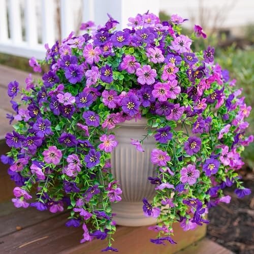 Artificial Flowers for Outdoors Decoration, 2Pcs Dark Purple and Purple Fake …