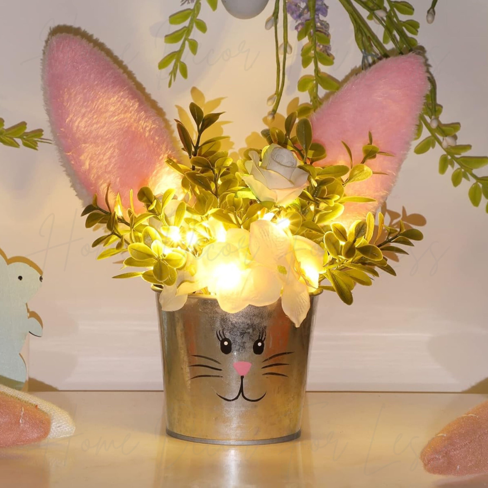Lighted LED Easter Bunny Rabbit Ears Floral Centerpiece Table Spring Home Decor