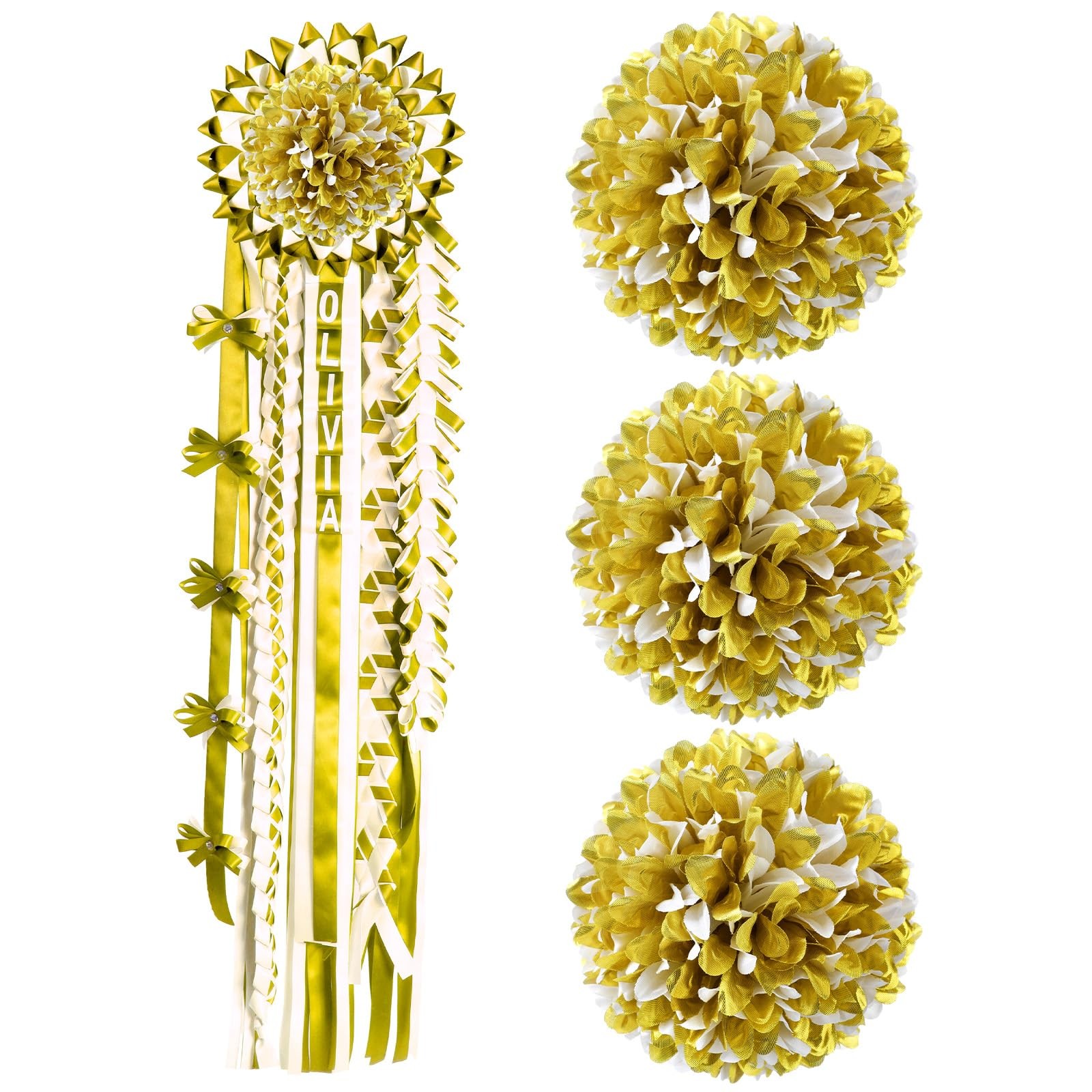 3 Pcs Gold and White Homecoming Mum Flowers 6.5″ Silk Homecoming Mum Supplies…