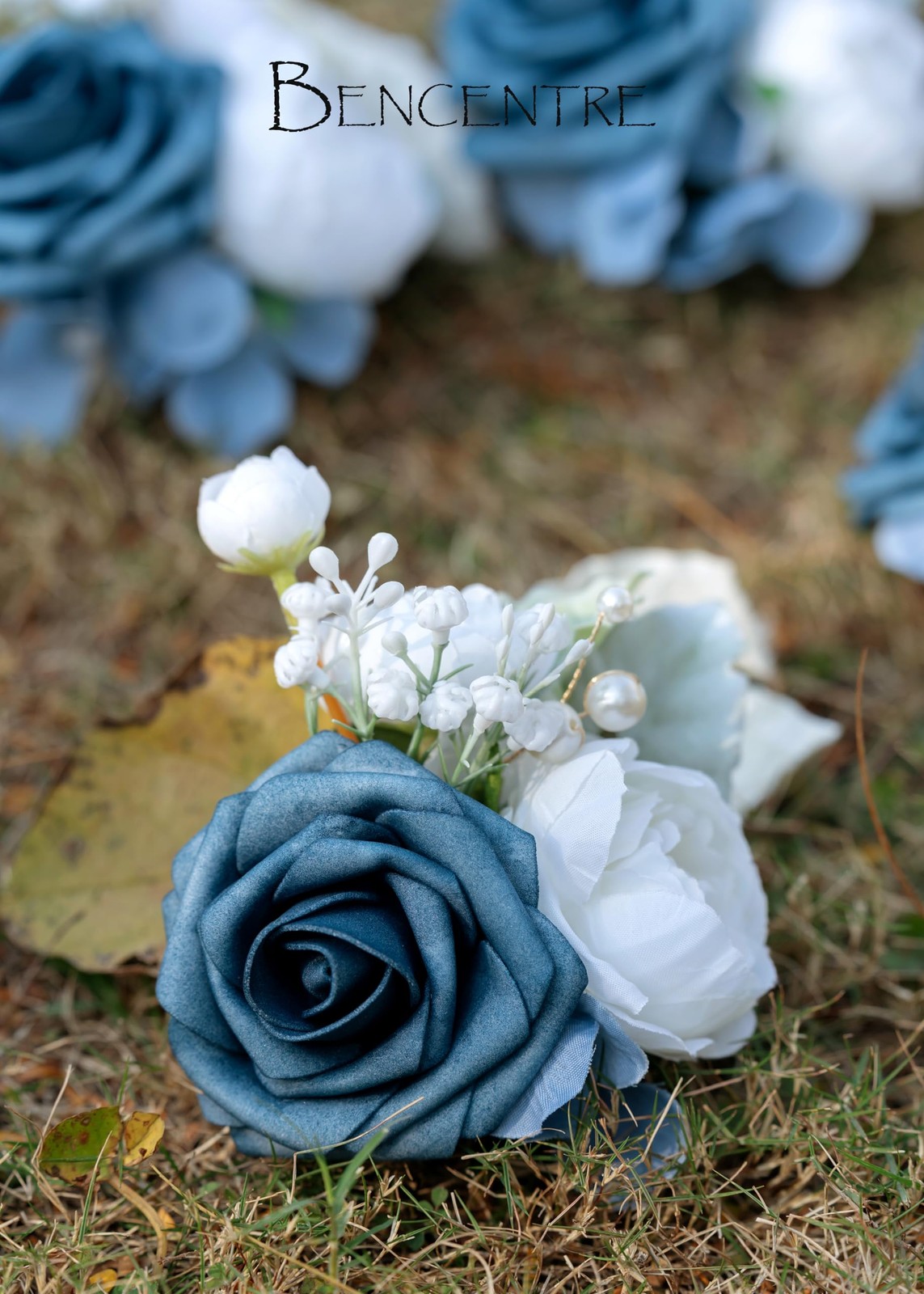 6 PCS Dusty Blue Corsages Wedding Prom Party Hand Flower Decor Wrist Band