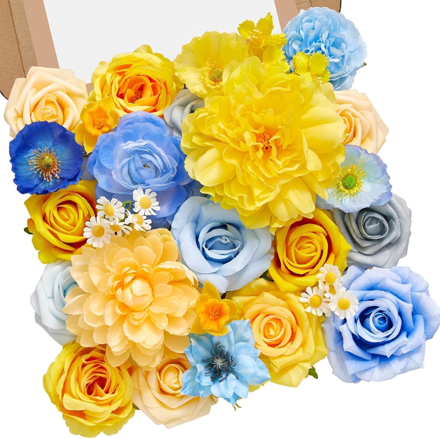 Artificial Flowers Blue Yellow Silk Floral Decor for Wedding Party Home