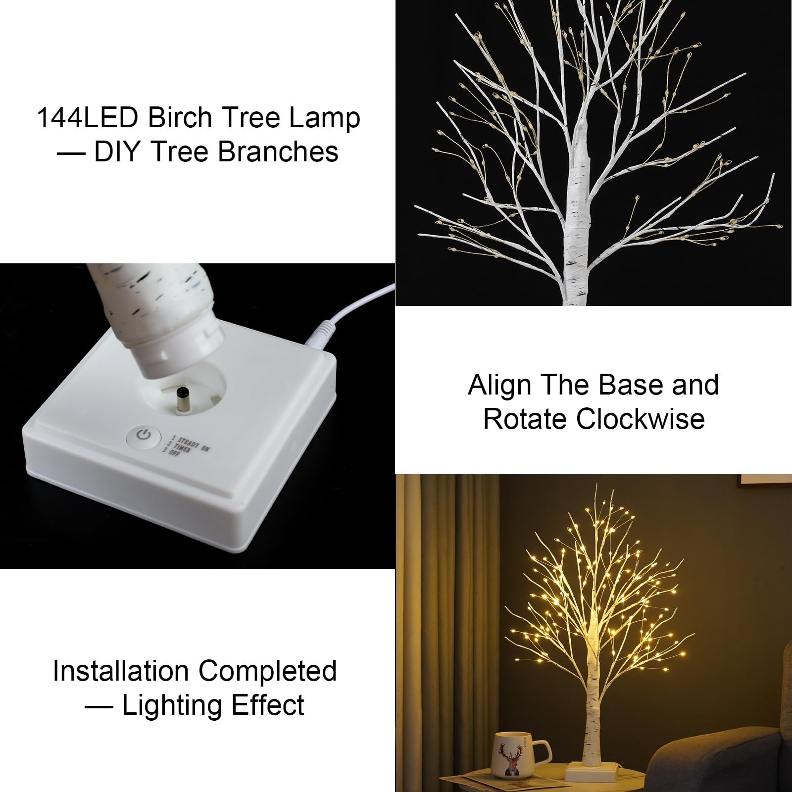 144 LED Artificial Lamp with Timer, DIY Birch Tree with Lights, USB/Battery P…