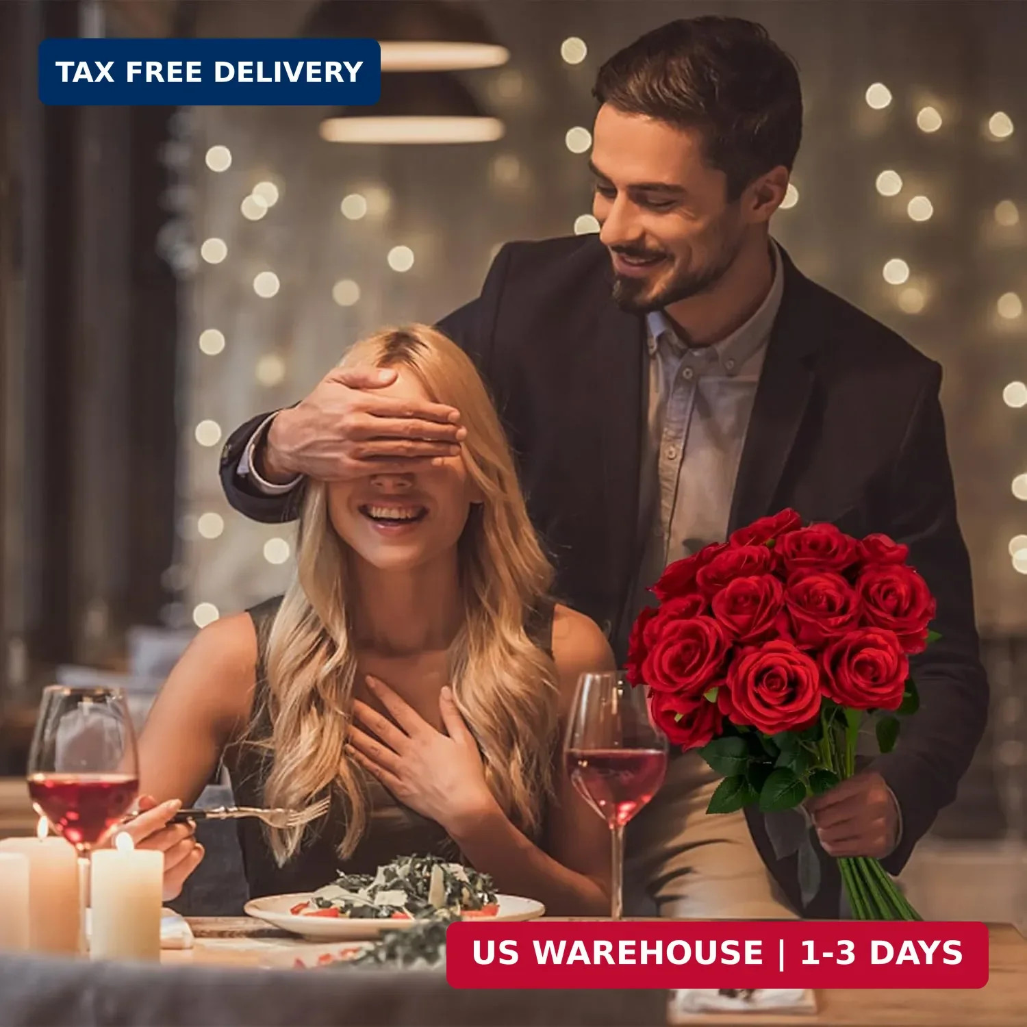 Ouddy Decor 20 Pcs Red Roses Artificial Velvet Silk Flowers Fake Roses Bouquet w