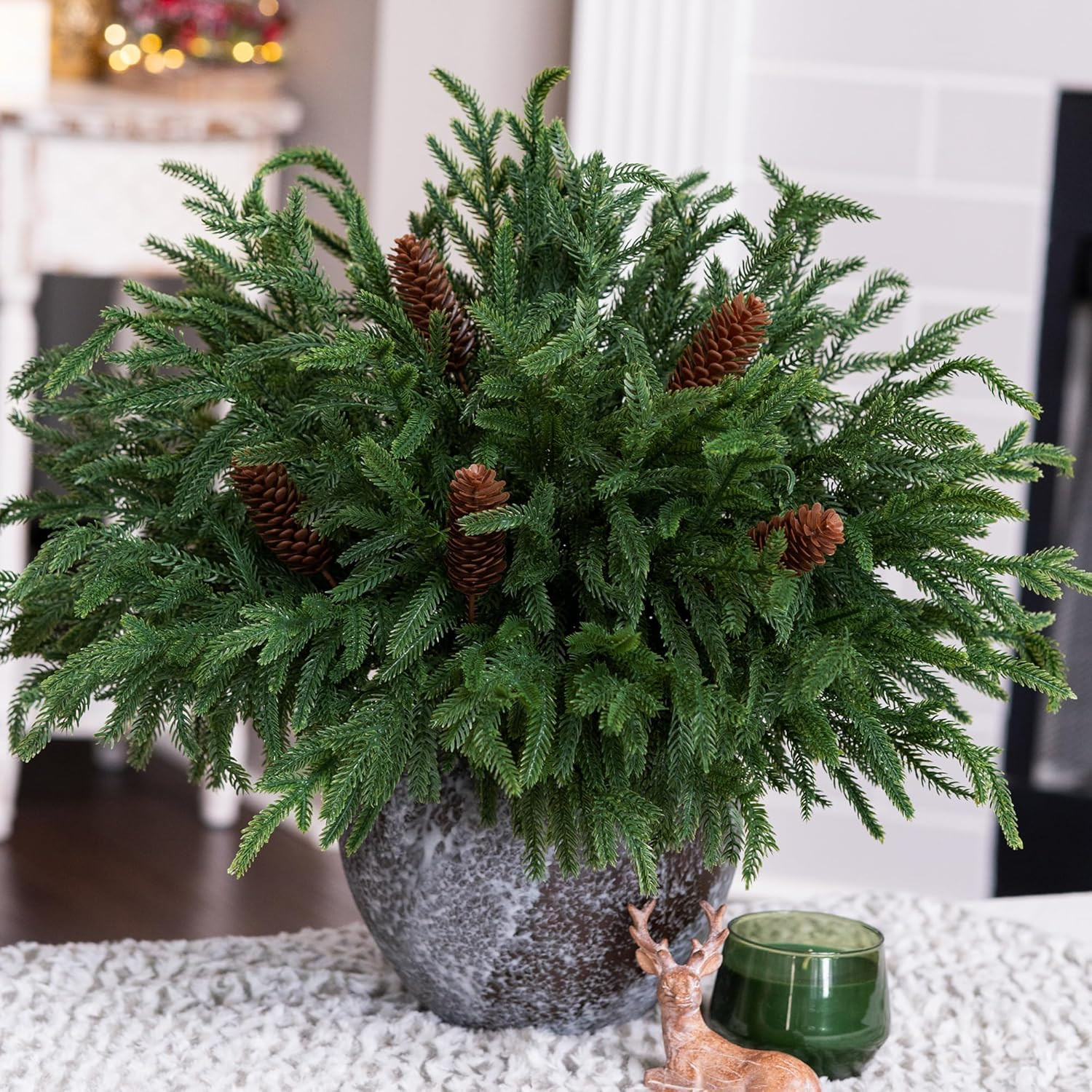 12pc 19″ Christmas Norfolk Pine Stems,Real Touch Faux Cedar Pine w/ 5PC Big Pine