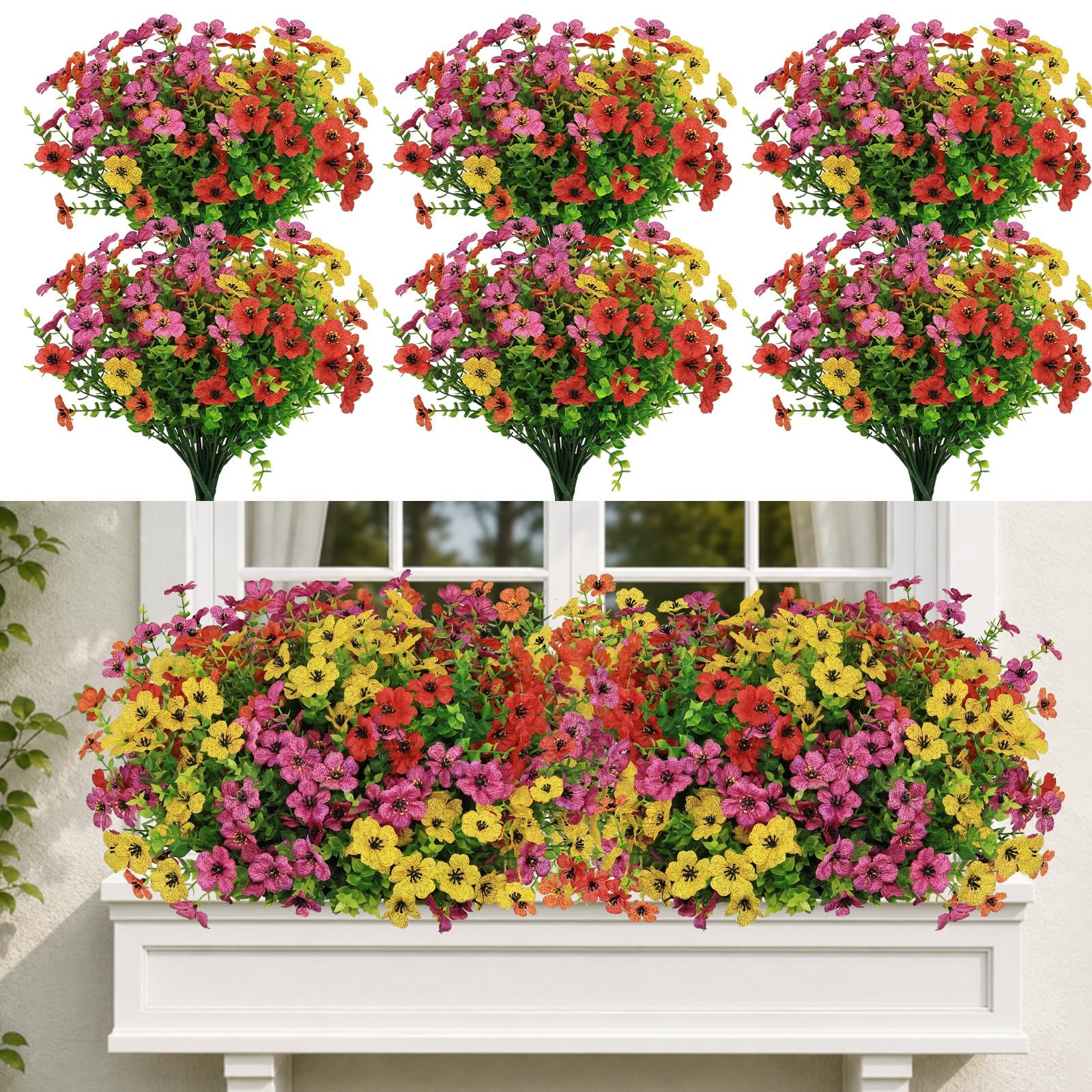 36 Bundles Artificial Flowers for Outdoors, UV Resistant Fake Plants Decor | …