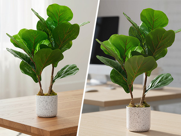 2Pack 15.7 In Artificial Plants Fake Fiddle Leaf Fig Lifelike Green Potted Plant