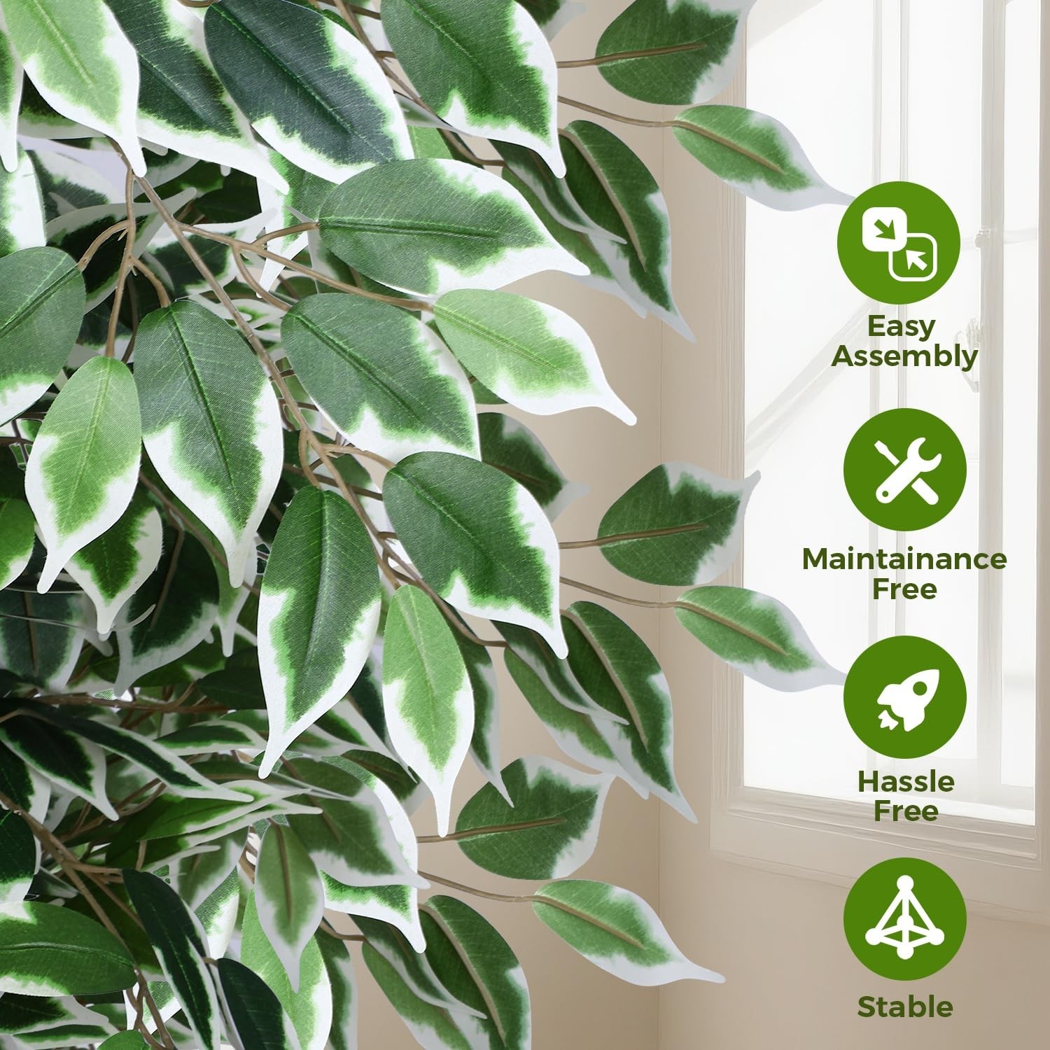 Jocoevol 7FT Artificial Ficus Tree with White Planter, Dried Moss, Natural Silk