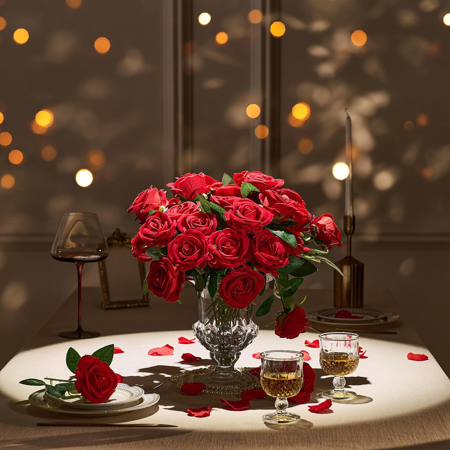 96 PCS Realistic Red Velvet Roses with Bendable Stems for Home & Events