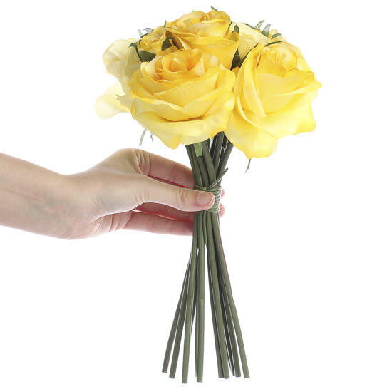 Yellow Artificial Rose Nosegay 12″ Floral Bouquet Bundle