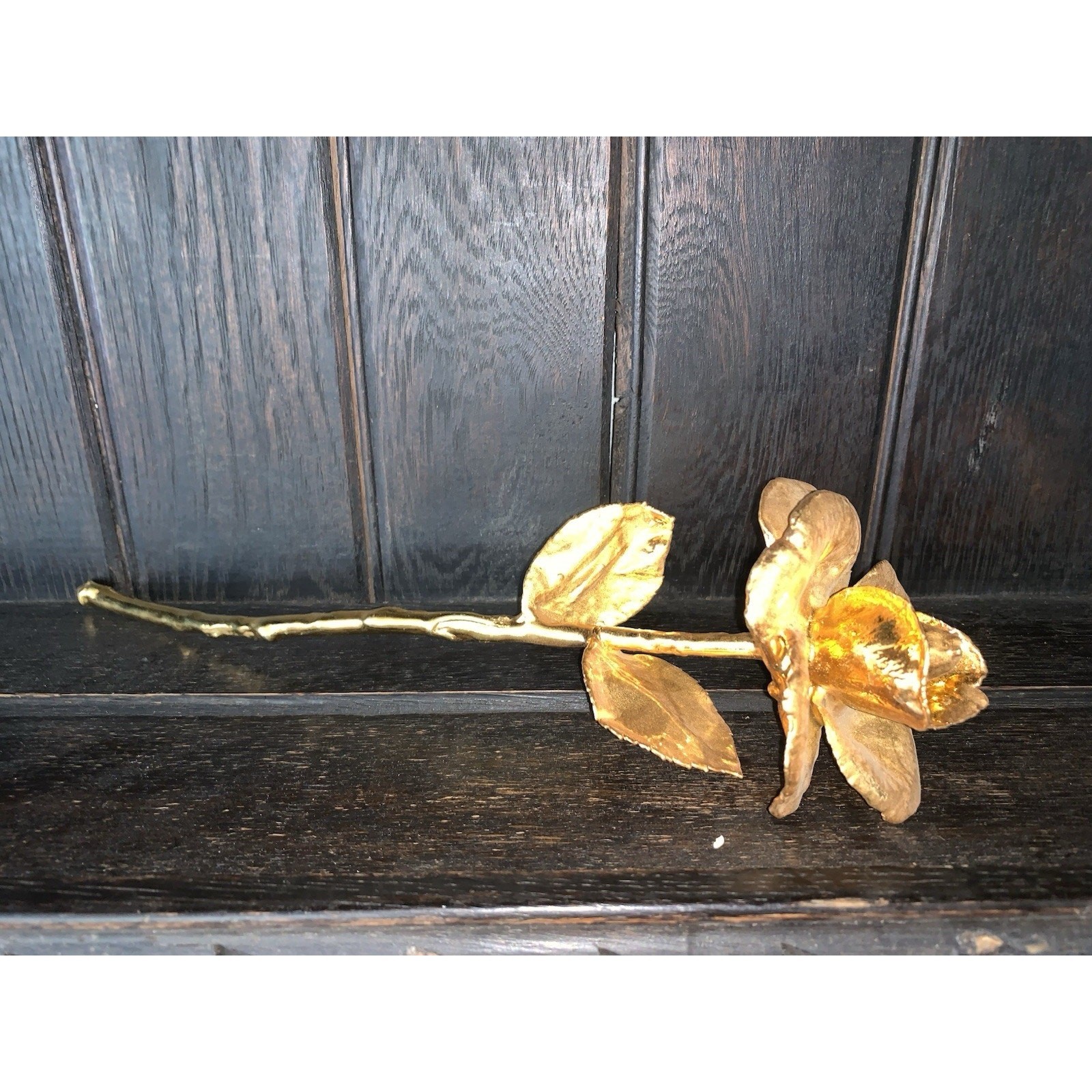 24kt Gold Long Stem Tall Gold Dipped Rose In Great Condition 12” X 4” X 3”