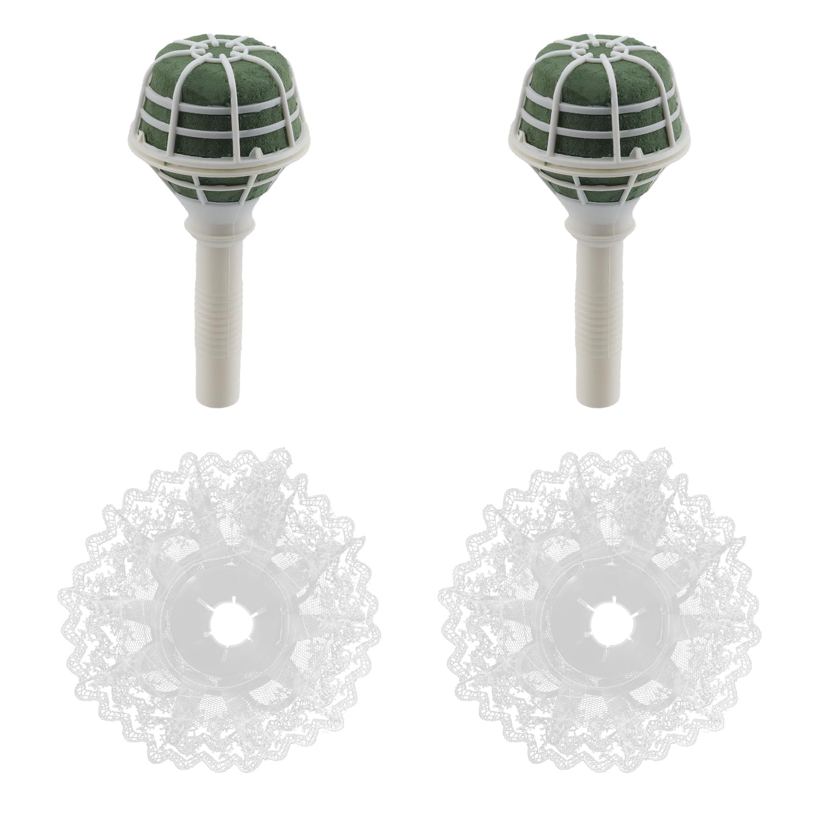 2PCS Bouquet Holder + 2PCS White Lace Bouquet Collar Bridal Bouquet Handle Fl…