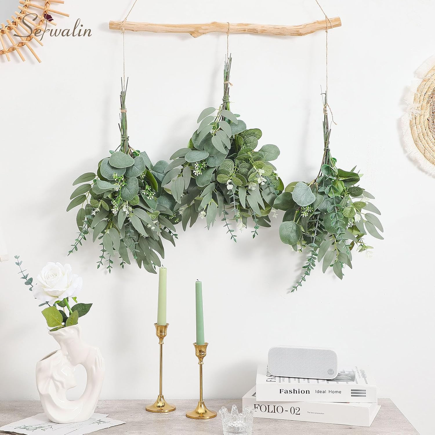 300 Pcs Faux Eucalyptus Leaves Stems for DIY Bouquets & Home Decor