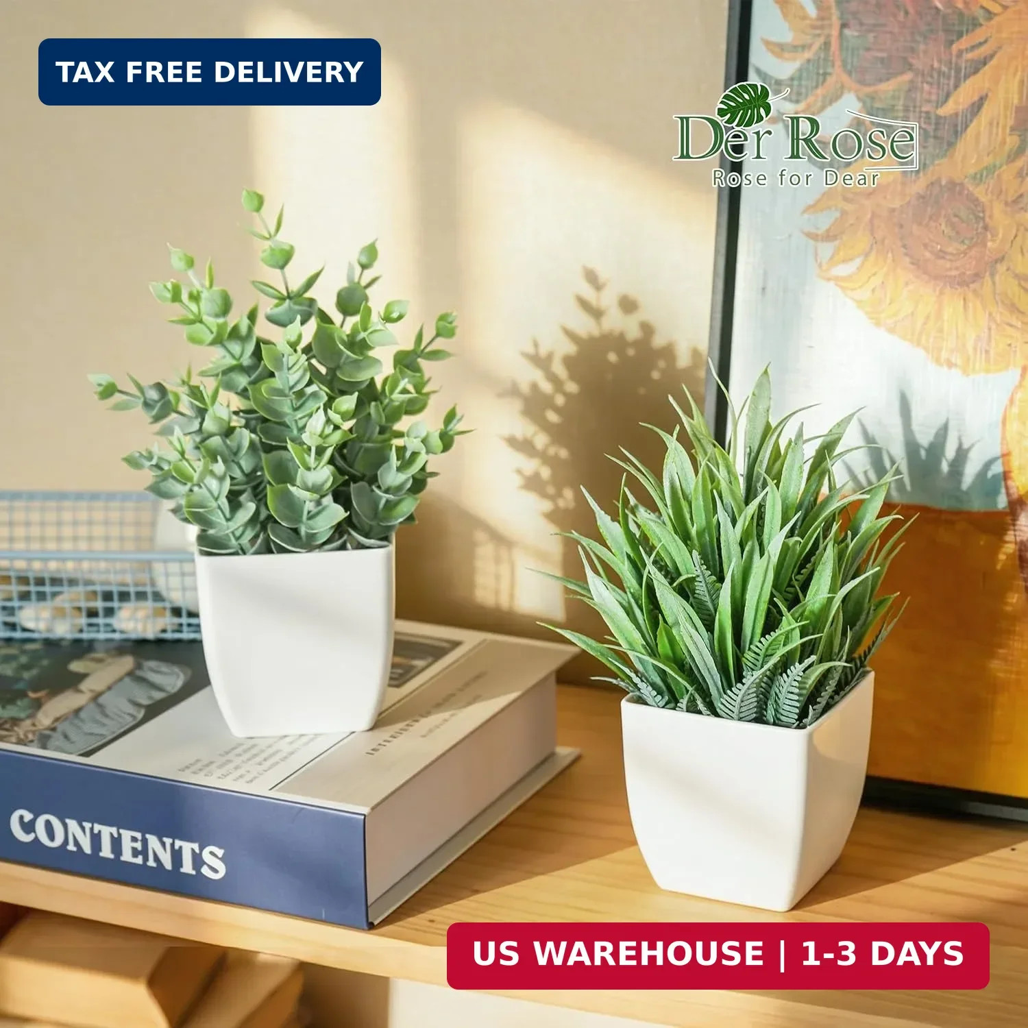 Der Rose 2 Pack Small Fake Plants Mini Artificial Potted Plants for Table Desk H