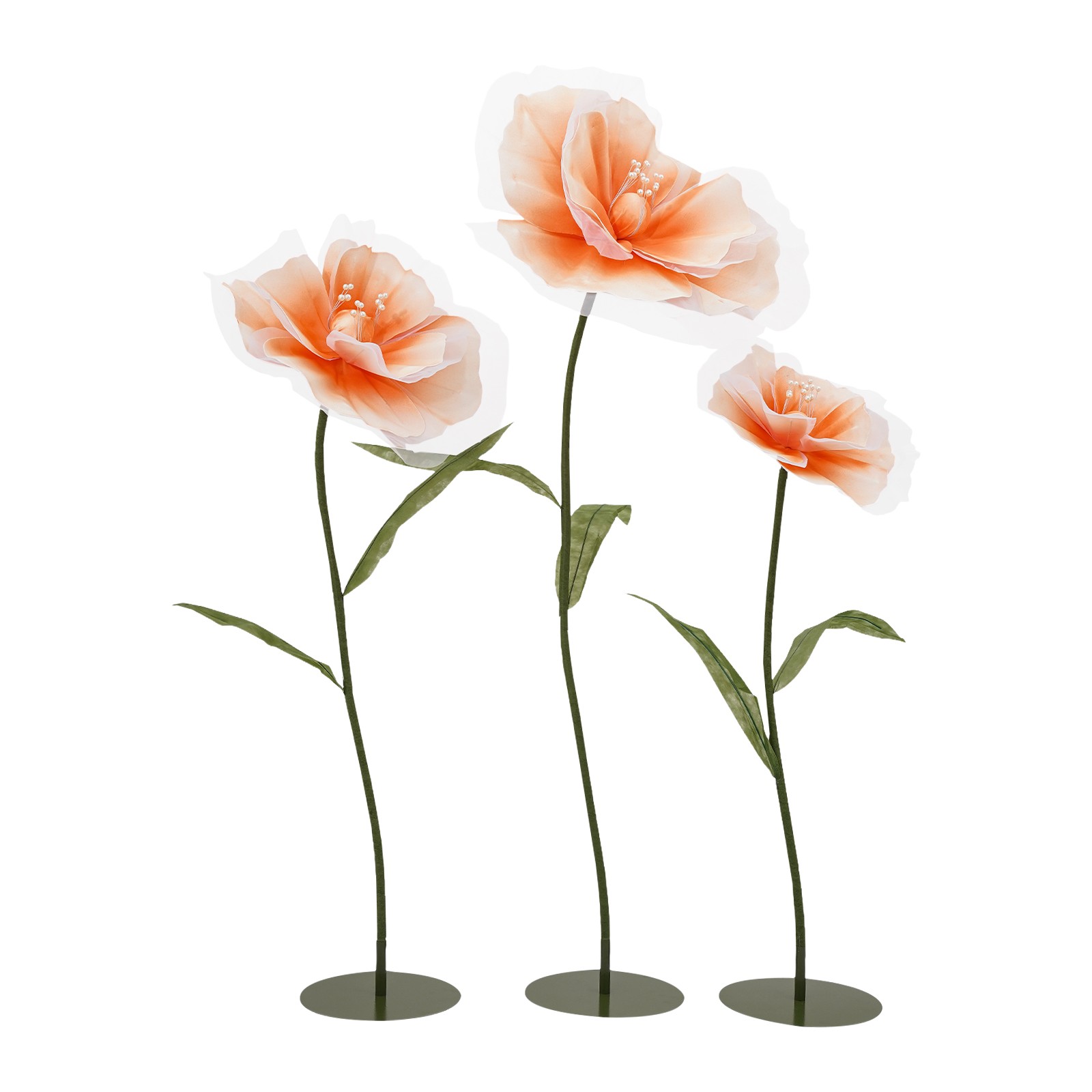 3pcs Artificial Flowers Adjustable Wedding Flowers Background Decor Light Orange
