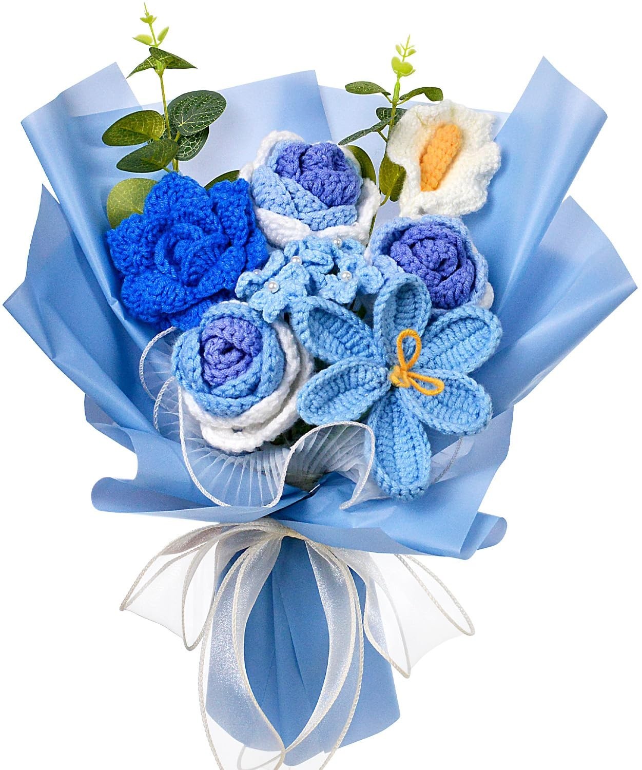 Handmade Crochet Flower Bouquet – Knitted Roses, Tulips & Calla Lilies for Gifts