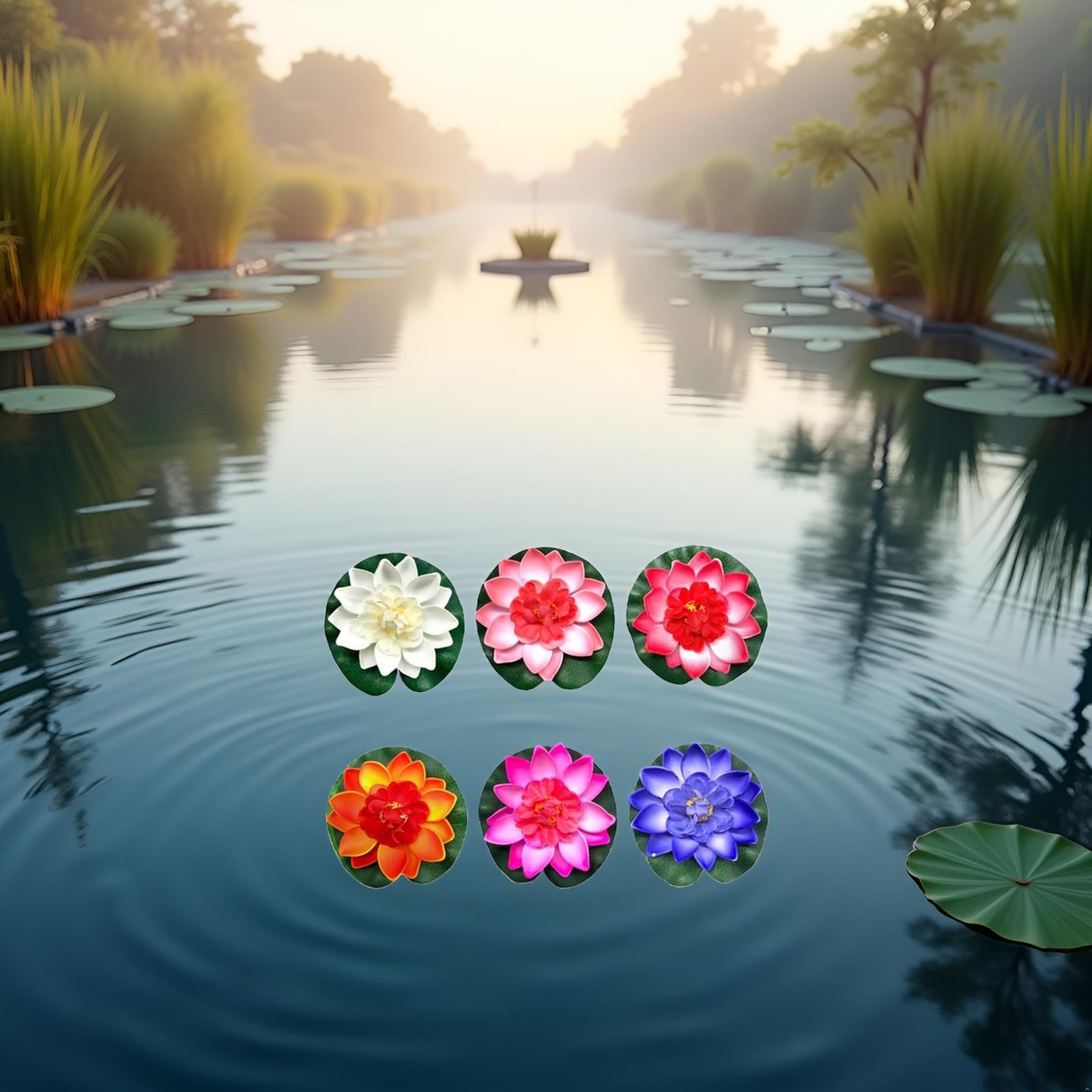 Large Floating Lotus Flowers Realistic Faux Flowers with Artificial Lily Pads
