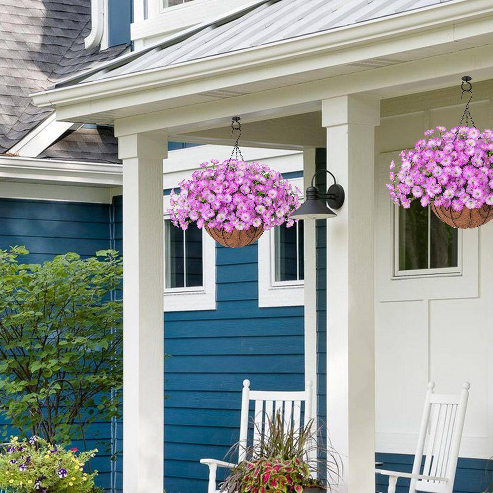 20.5 In. Purple Outdoor Artificial Flower UV Resistant Hanging Plants Flowers Ba