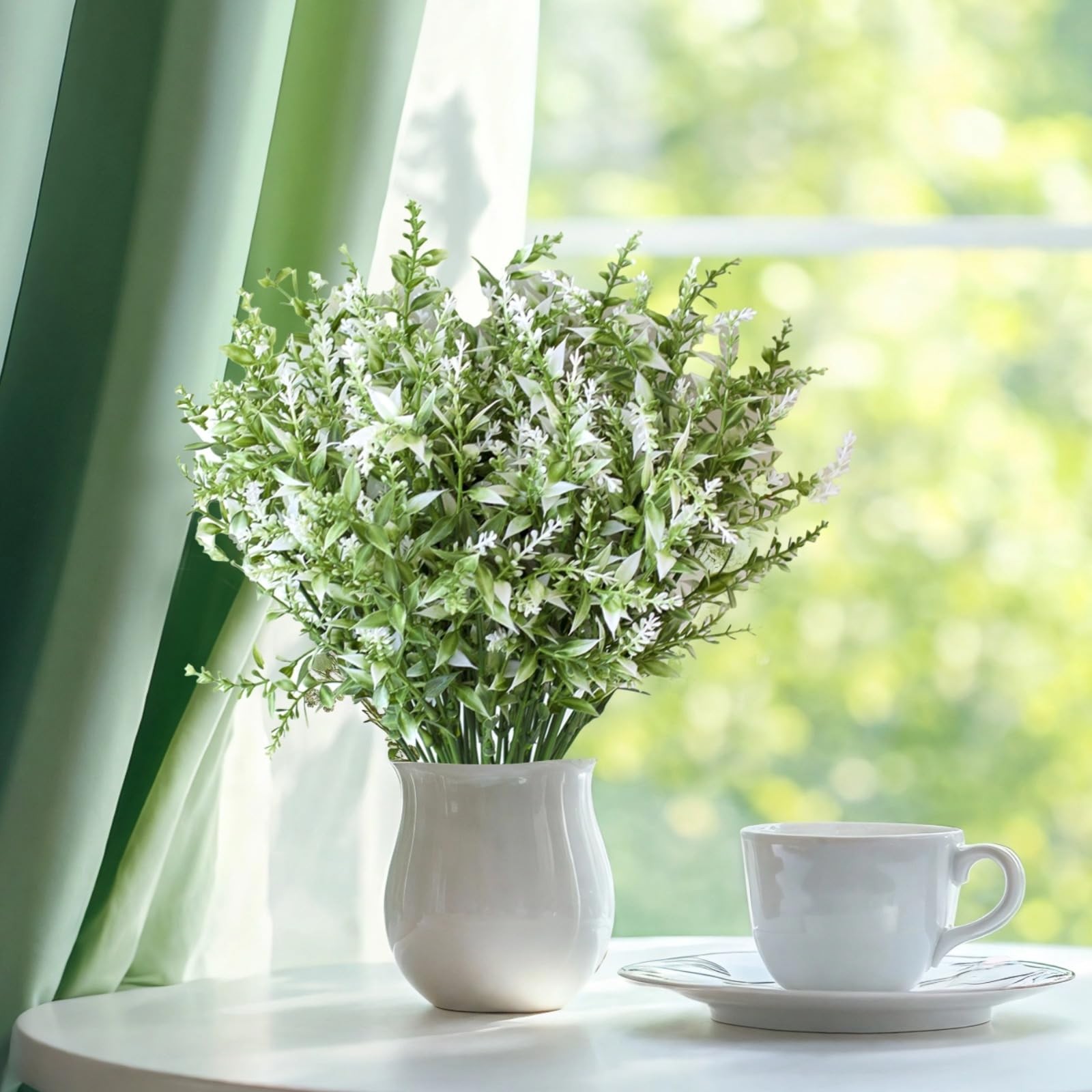 24 Pcs Artificial Lavender Flowers, White Silk Plastic Bouquet Sunlight Resis…