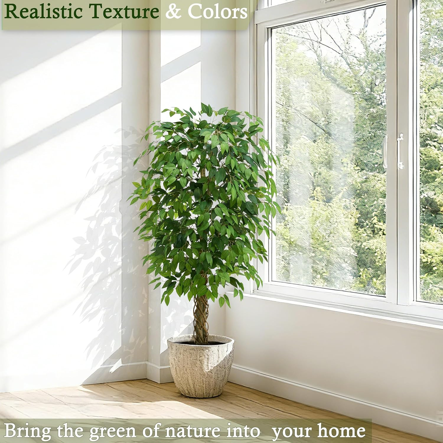 5Ft Artificial Ficus Tree – Realistic Faux Silk Plant for Home & Office Decor