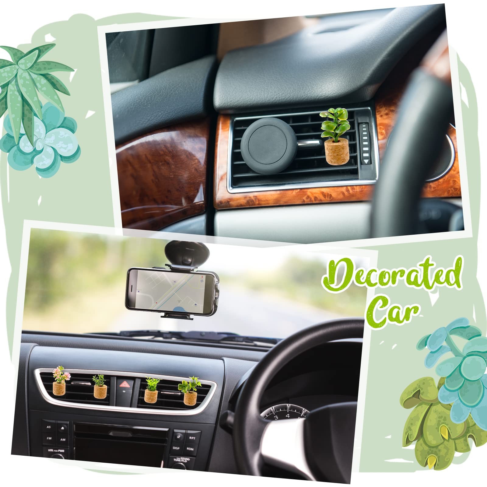 6 PCS Mini Succulent Car Vent Clips Accessories Artificial Plant Decor New