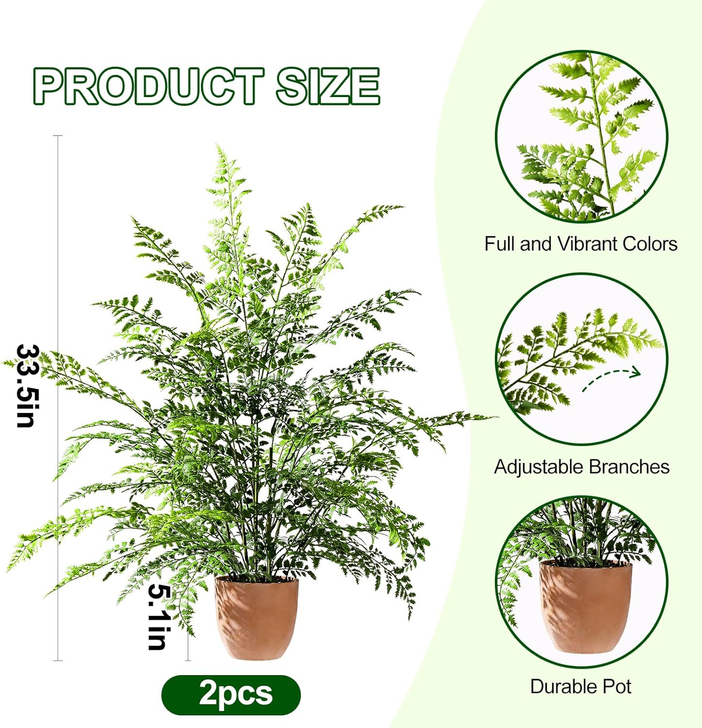 2 Pack Faux Boston Ferns in Pots – Indoor/Outdoor Greenery Decor