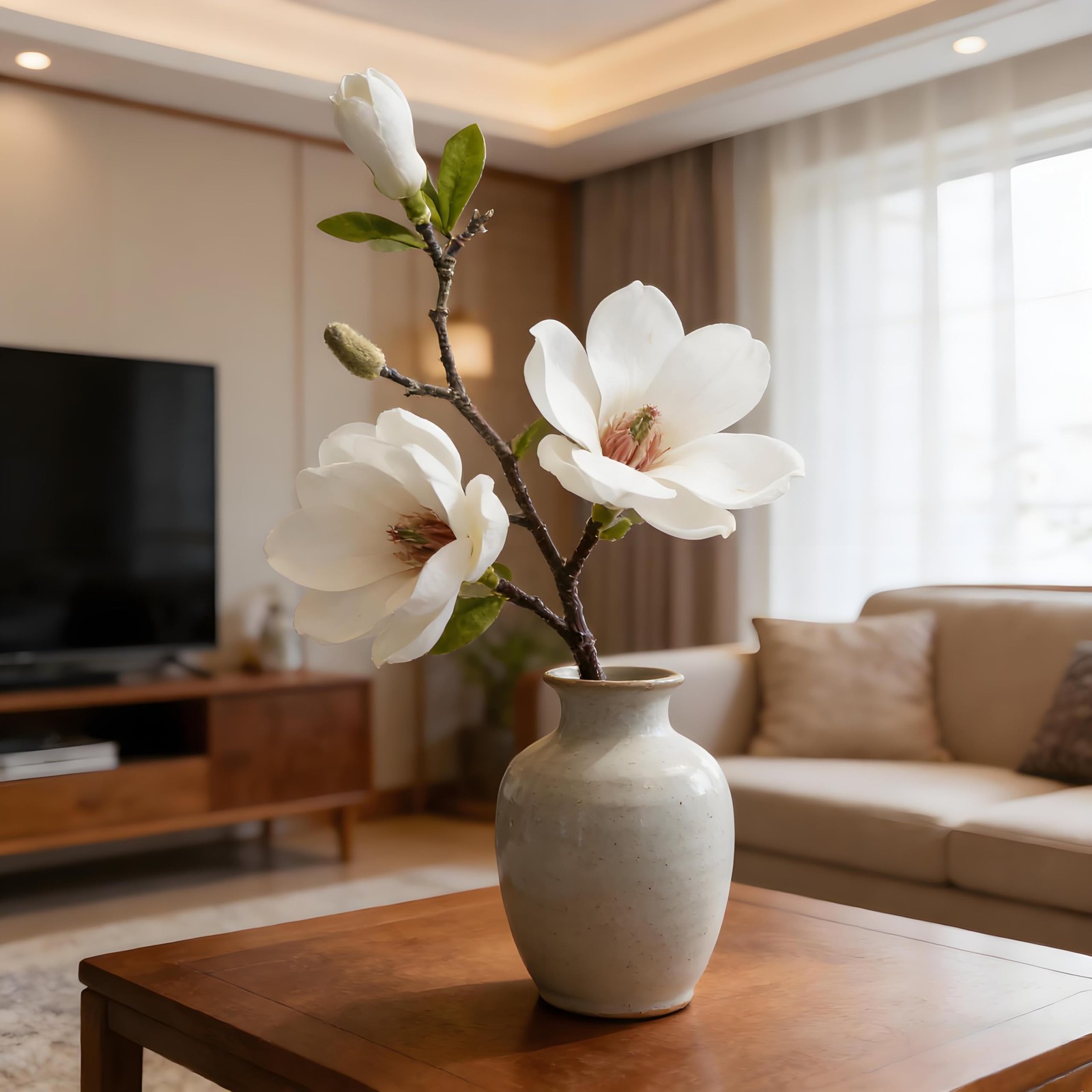 White Artificial Magnolia Silk Flower for Home, Wedding, Garden Decor, Single…