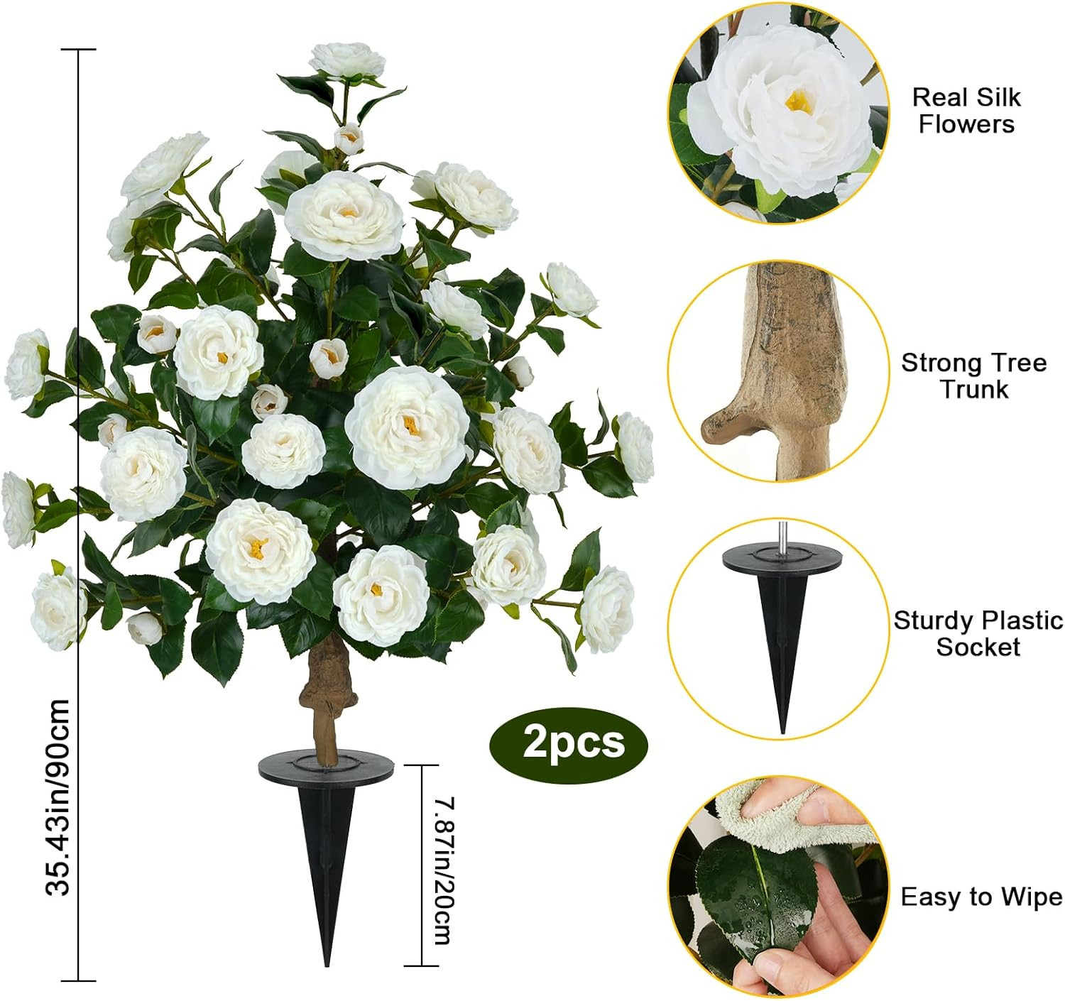 2 Pack 3FT UV Resistant Artificial Camellia Trees for Indoor/Outdoor Decor