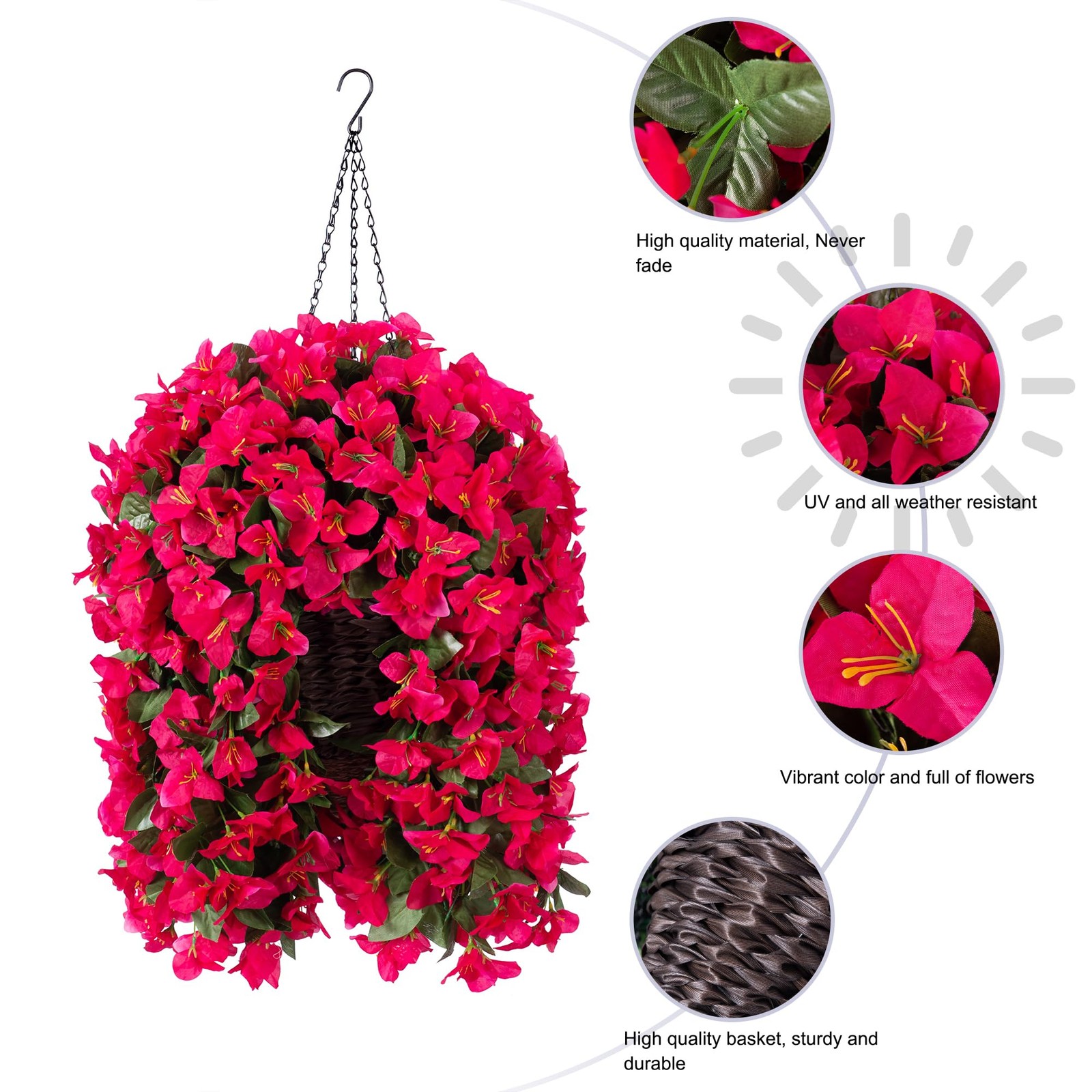 Artificial Bougainvillea Faux Flowers Plants Baskets for Outdoor Outside Summ…