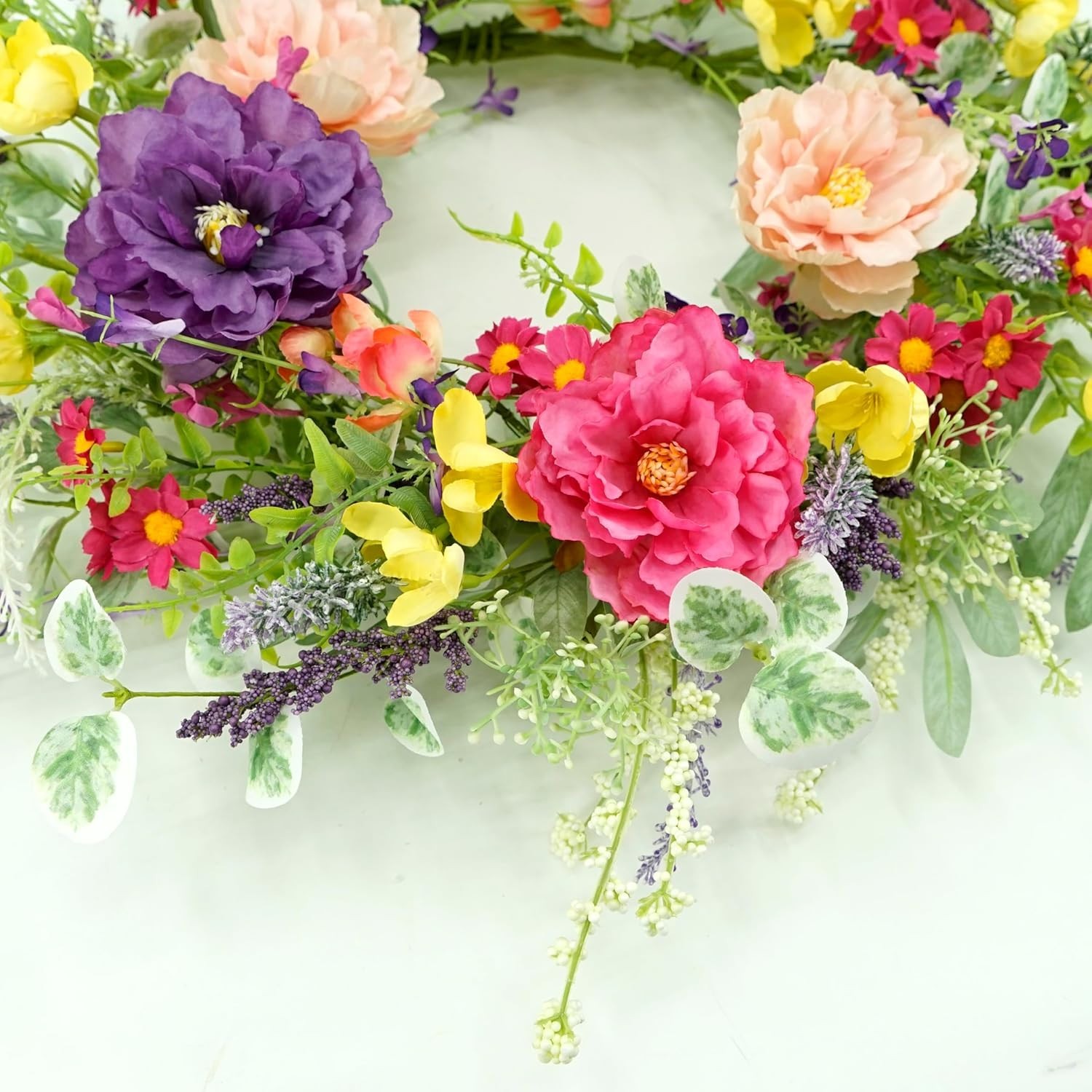 Romantic Artificial Peony & Lavender Wreath for Spring Festivals & Homes