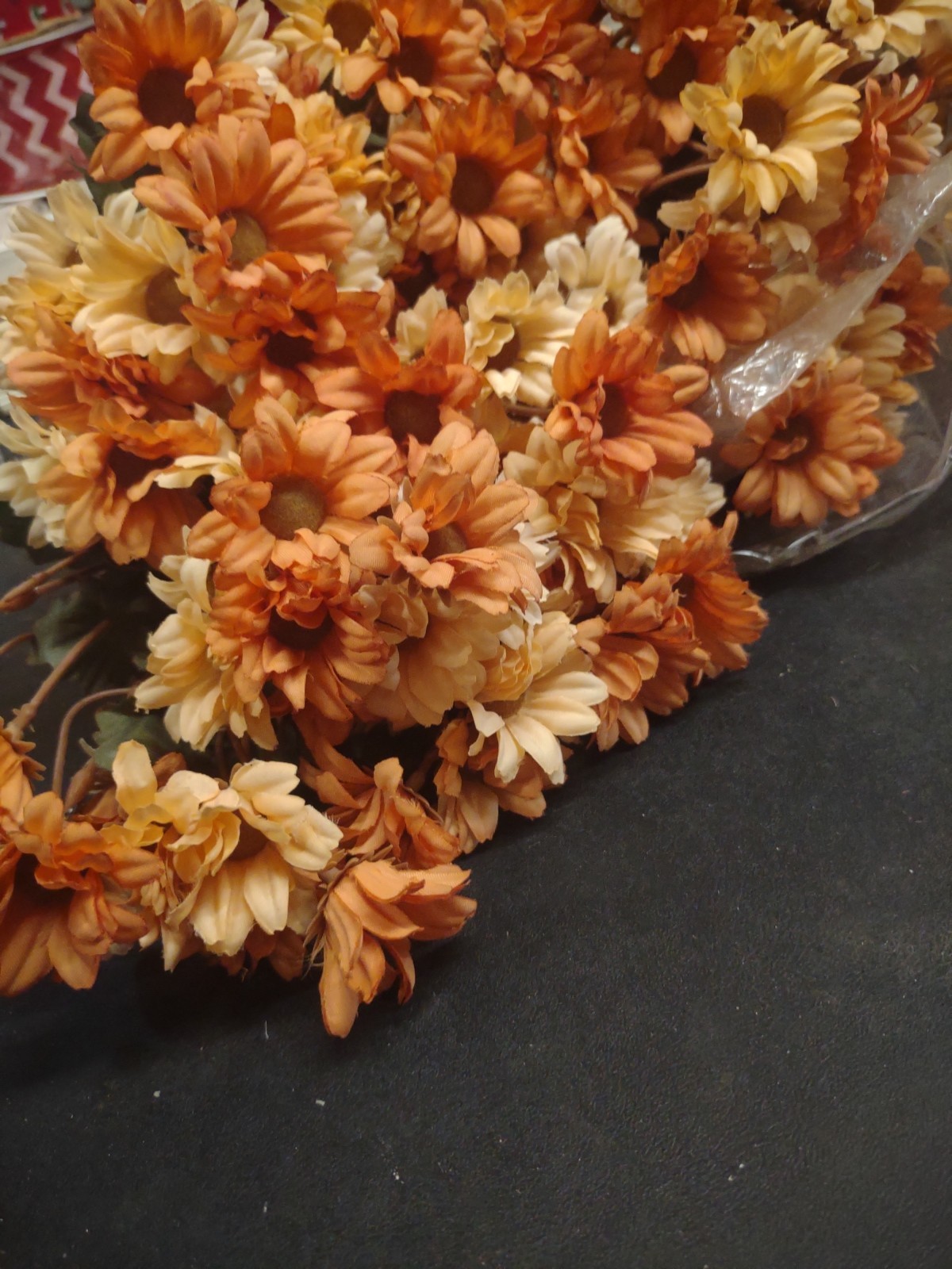 10″ Vintage Silk Mini Daisy Bush, 9 Stems, Caramel, Cream, & Peach Fall Daisies