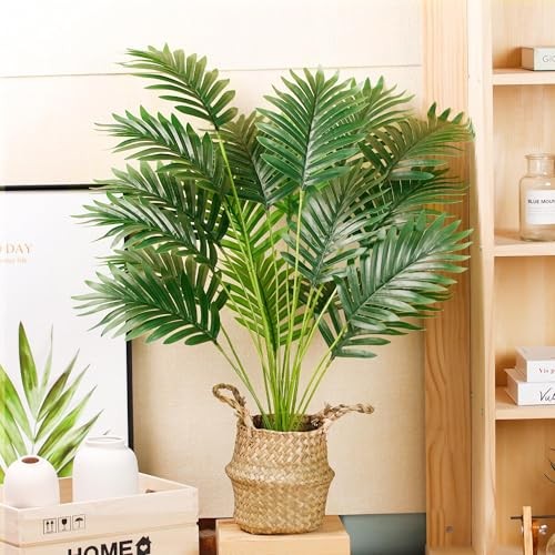 Fake Palm Tree 28Inch Faux Plant Potted Tall Fake Plant with Hand-Woven 28” 1