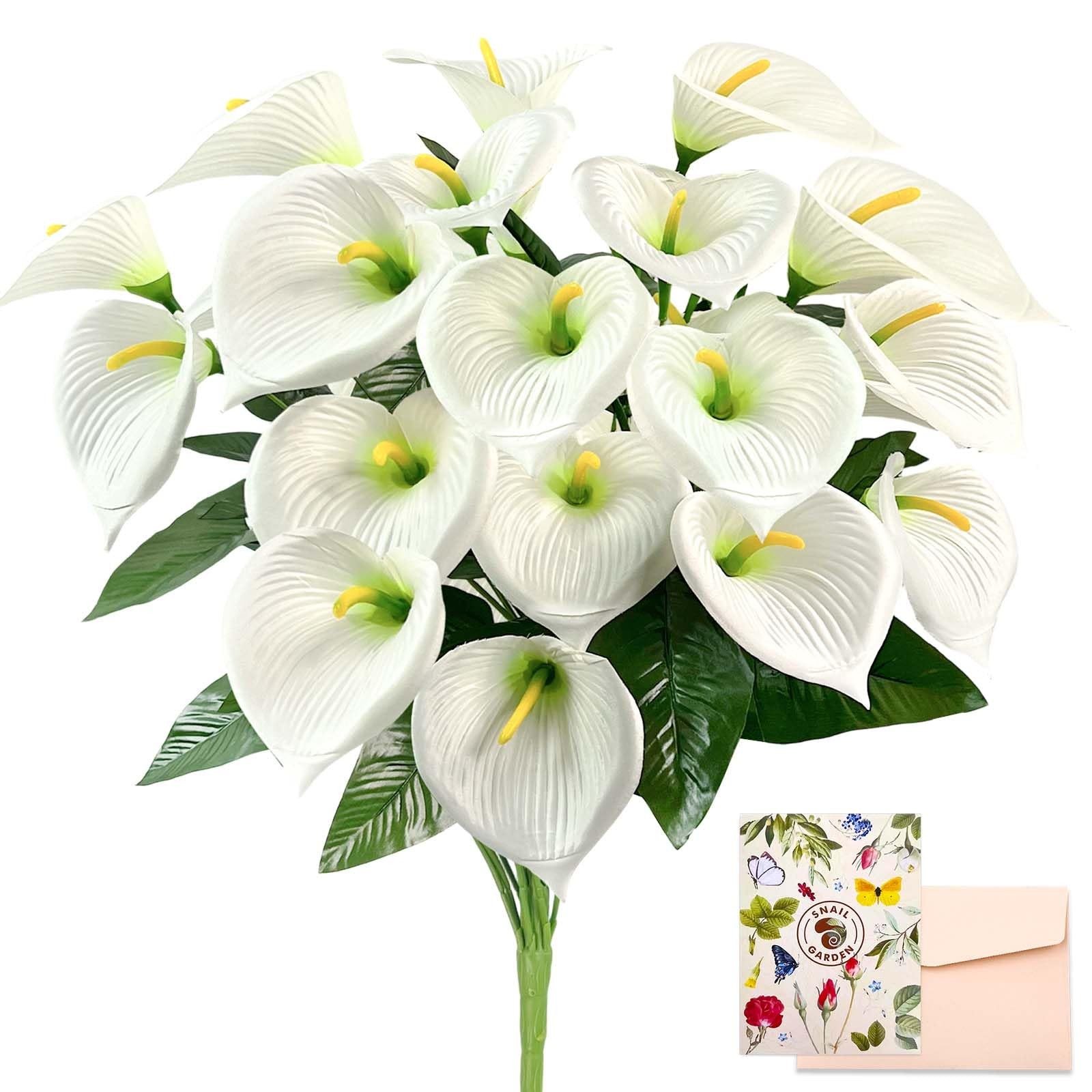 18 Blooms White Artificial Calla Lilies, 22in/56cm, Fake Flowers, Rotatable