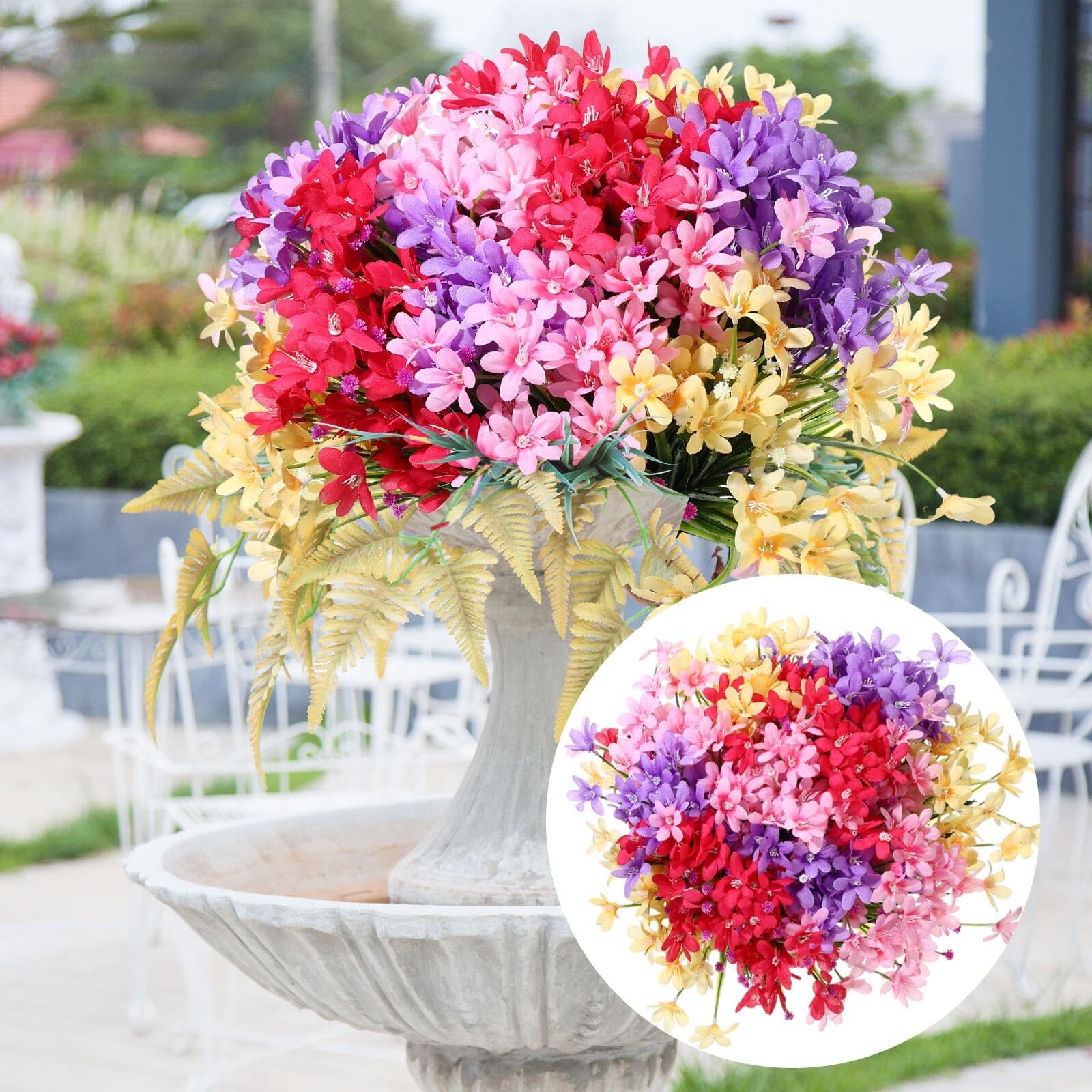 8 Bundles Artificial Flowers Fake Daffodils In/Outdoor UV Resistant Garden Decor