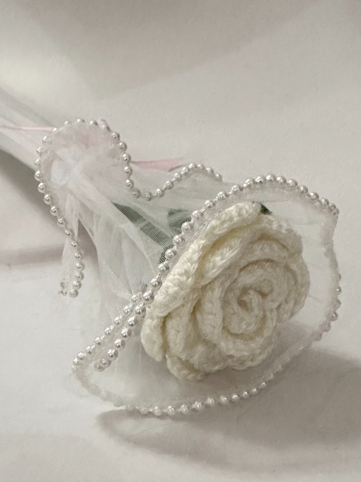 Hand Made Crochet Tulip Flowers in Pot & White Rose Bouquet Gift