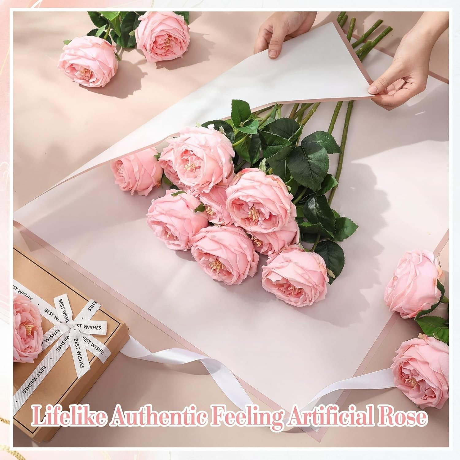 20 Pcs Lifelike Pink Peonies & Austin Roses for Home Decor & Weddings