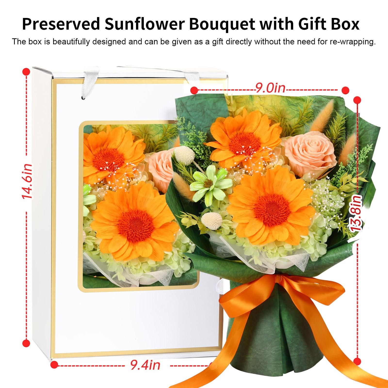 Preserved Sunflower Bouquet Green Forever Flowers Gift Box Women Anniversary