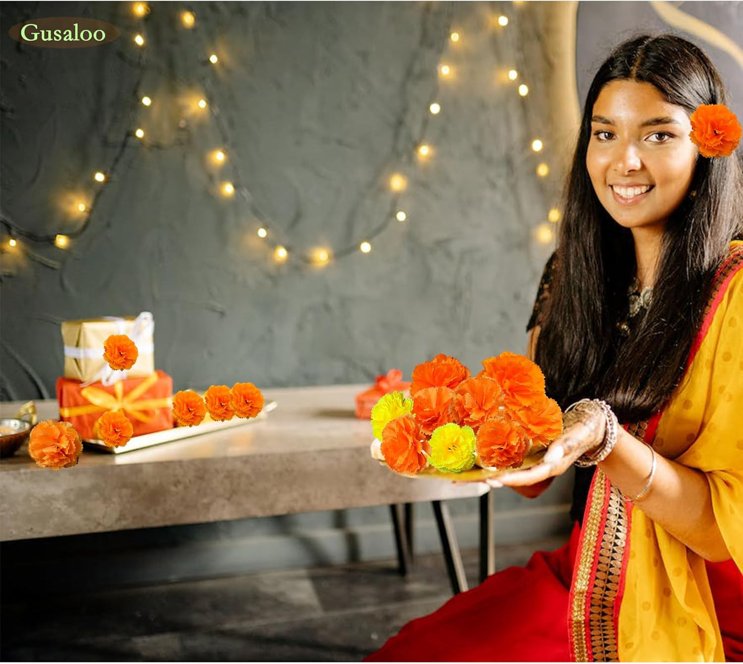 Marigold Flower Heads 50Pcs, Mexican Marigold Artificial Flowers for Day of the