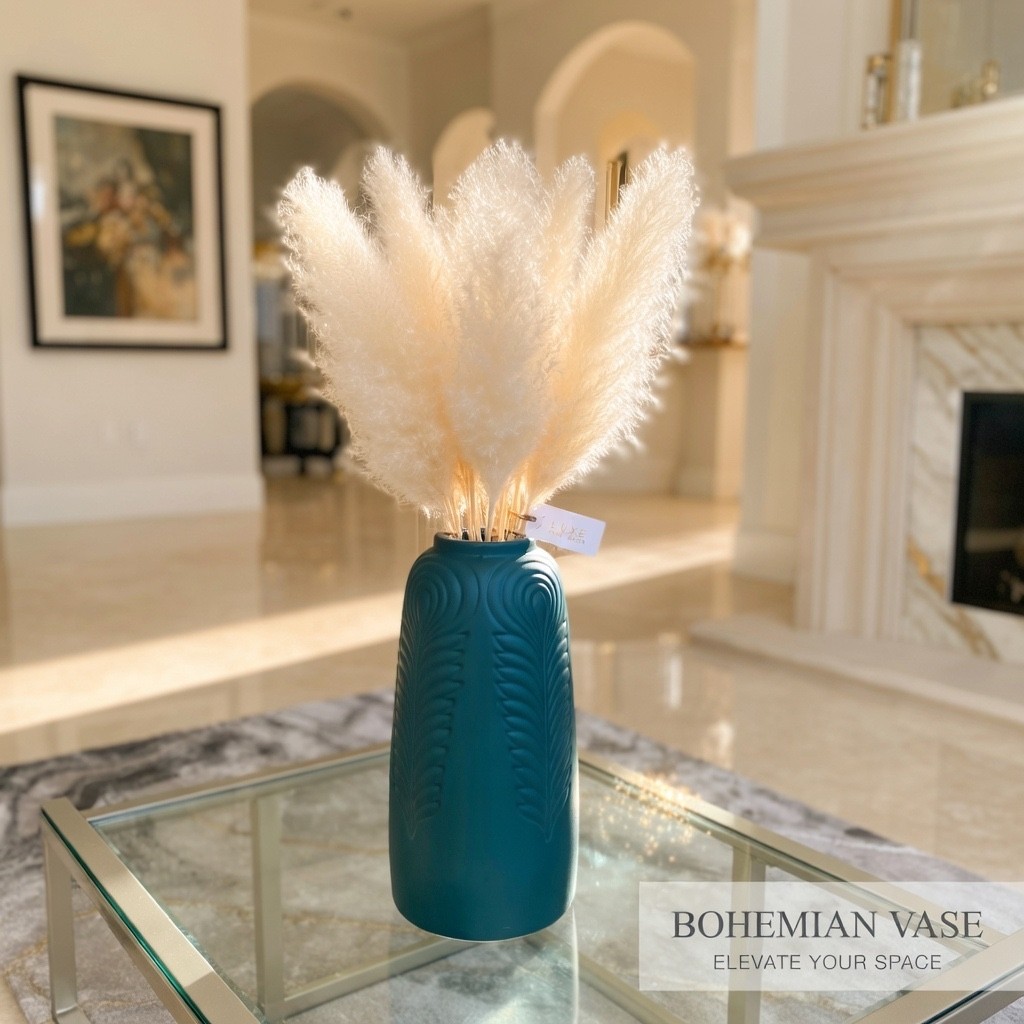 15 Stems Natural WhiteDried Pampas Grass – Fluffy Reed Grass for Home & Wedding