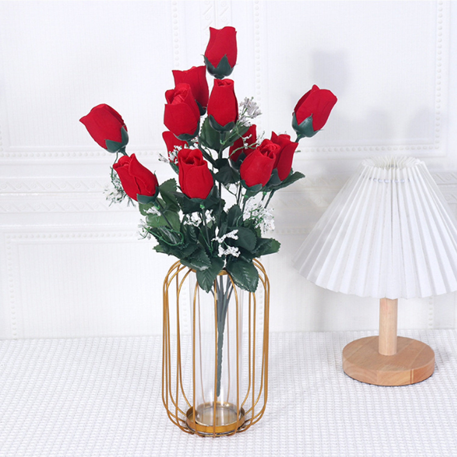 20 Red Rose Buds, Artificial Silk Flowers, Wedding Bouquets, Home, Faux Roses