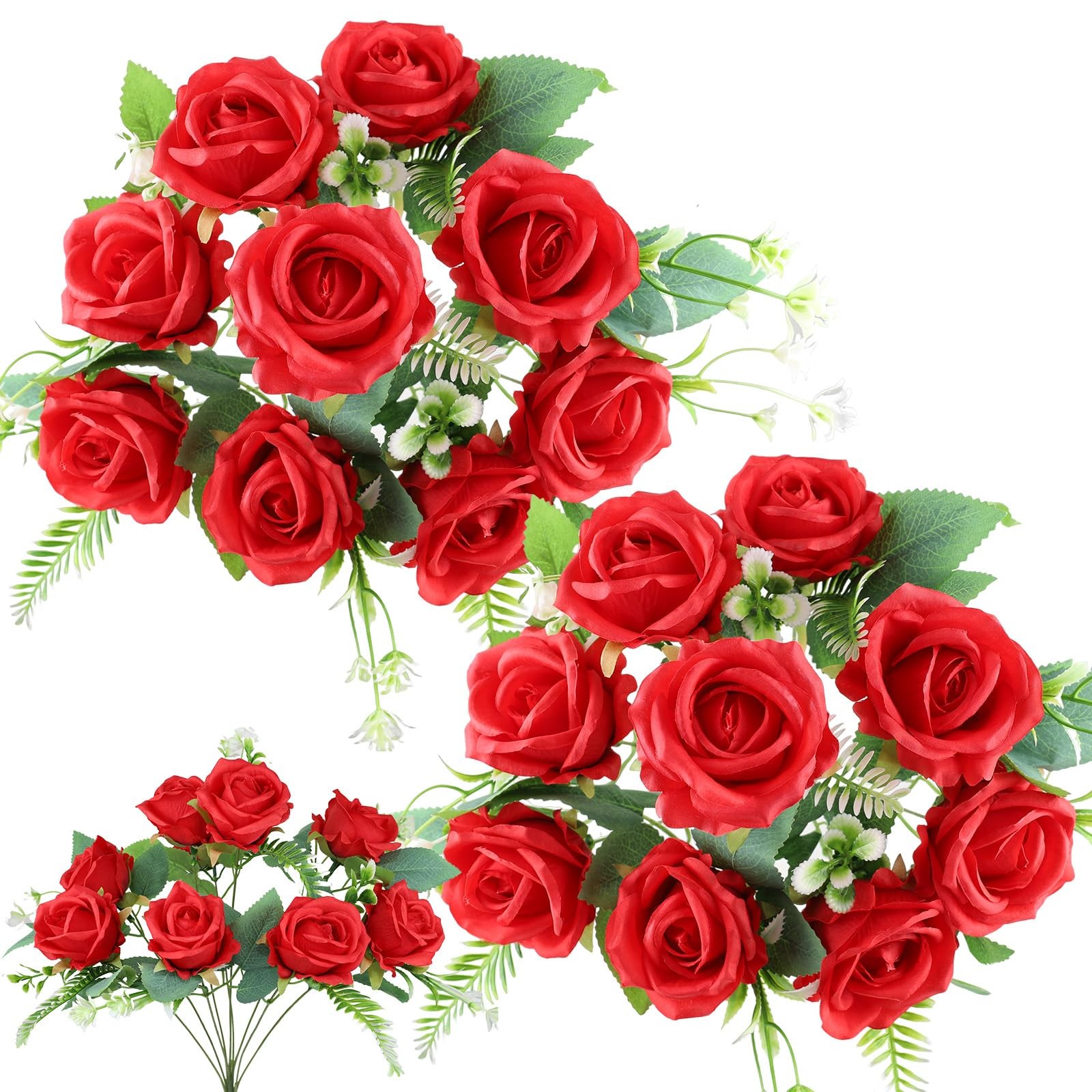 2 Pcs Red Silk Memorial Artificial Rose Flowers Cemetery Grave Vase Headstone