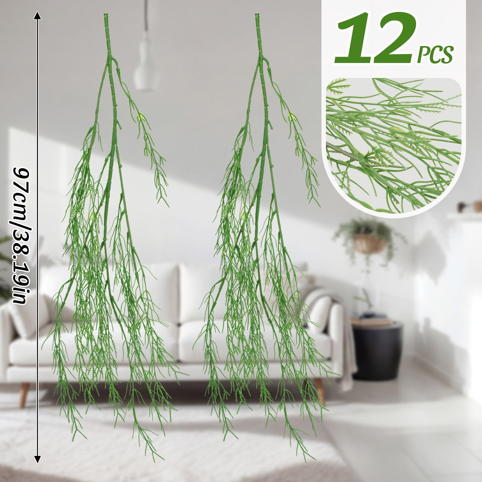 24 Pcs Artificial Hanging Plants 38 Inch Artificial Dragon Beard Grass Wall H…